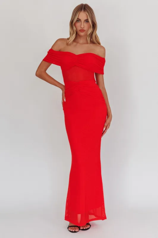 Silver Moon Off-Shoulder Maxi Dress Blood Orange sold by Selfie Leslie
