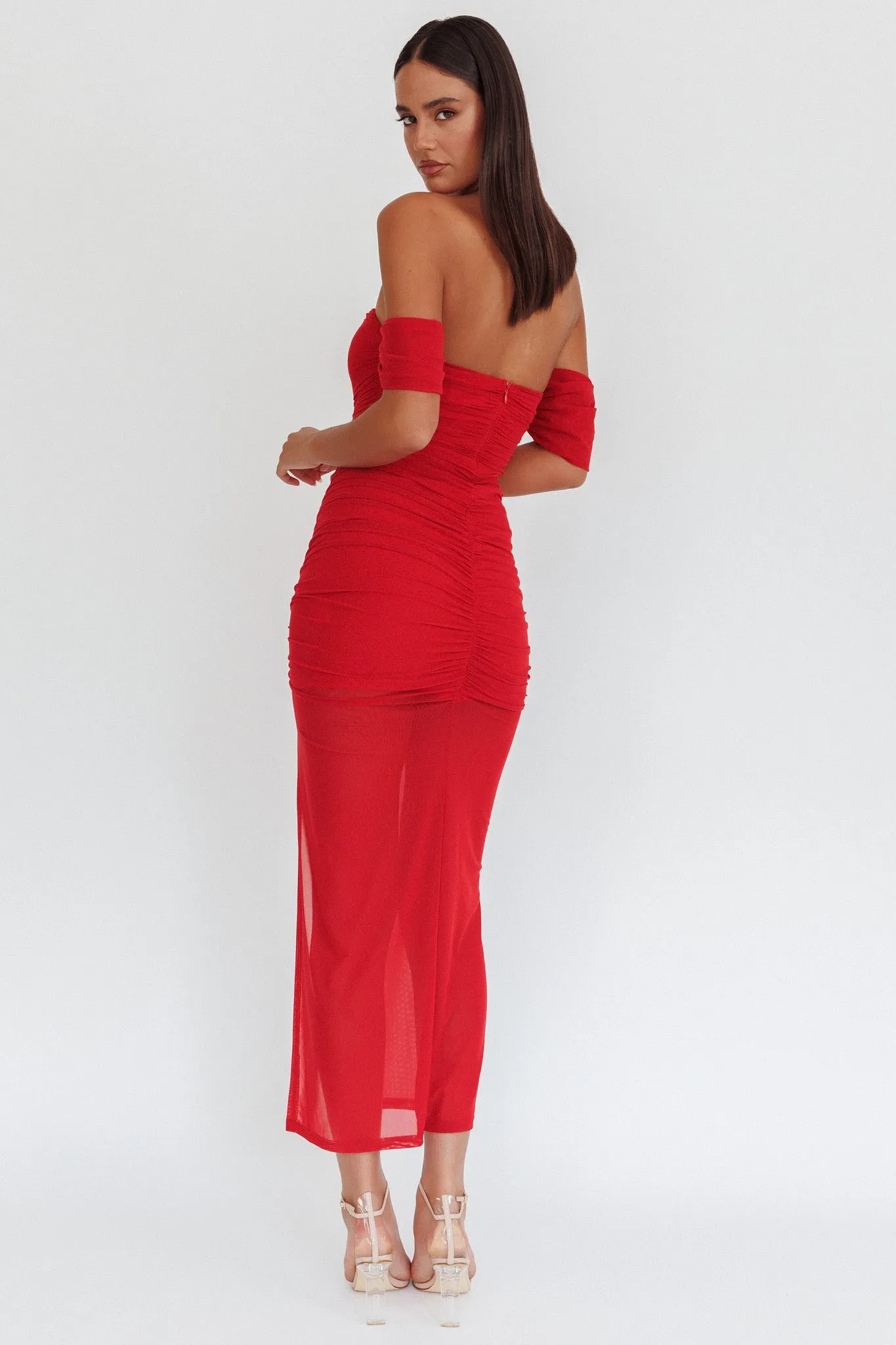 Melonie Off-Shoulder Mesh Maxi Dress Red sold by Selfie Leslie product image thumbnail 2