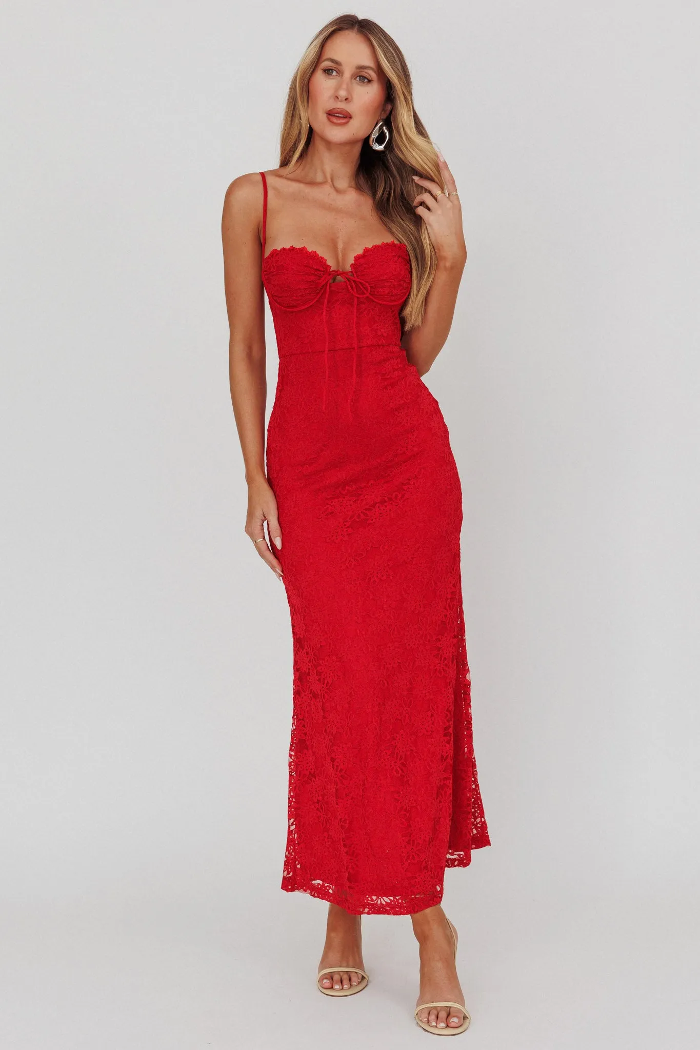 Passione Tied Bust Lace Maxi Dress Cherry sold by Selfie Leslie product image thumbnail 5