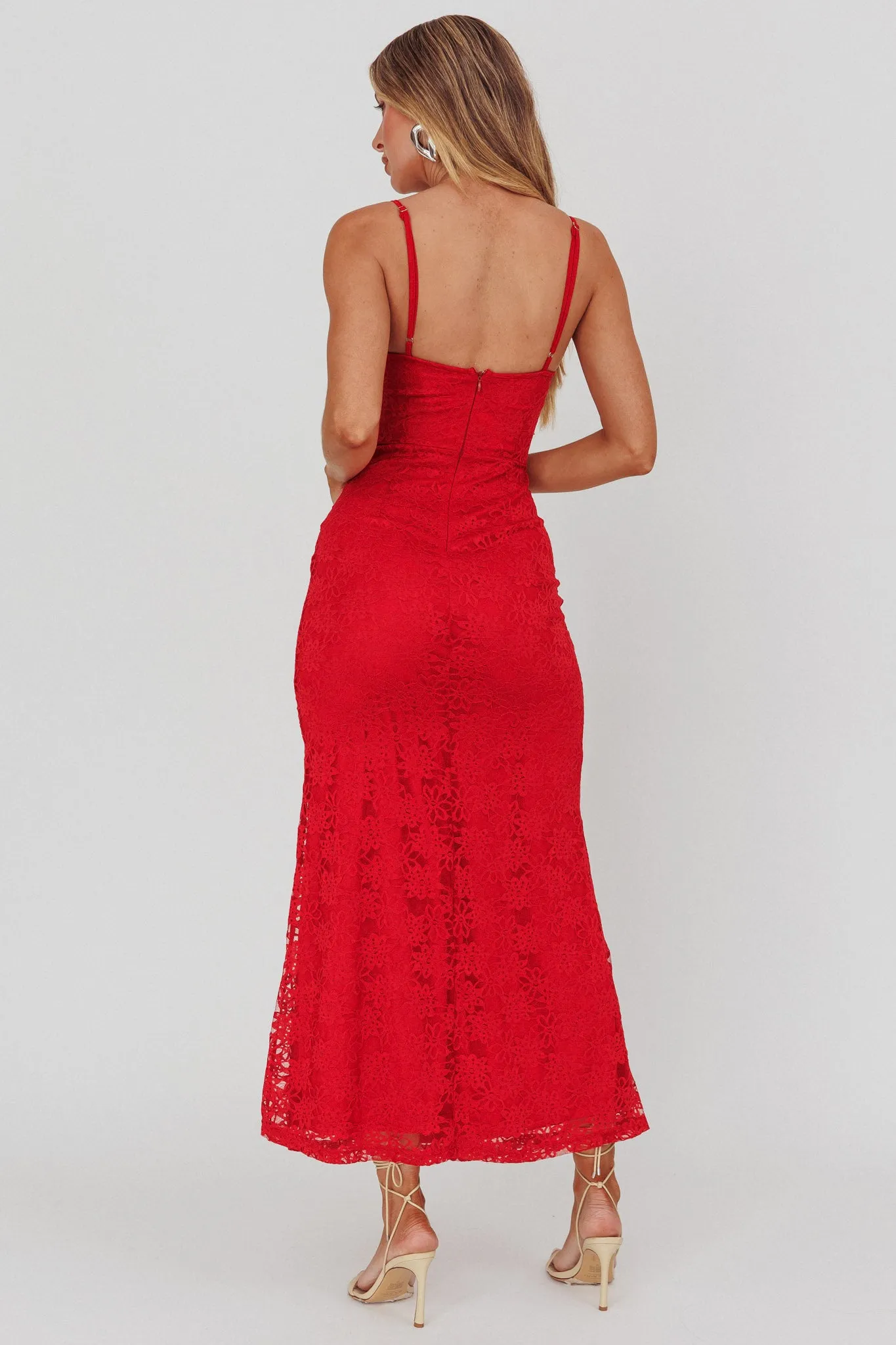 Passione Tied Bust Lace Maxi Dress Cherry sold by Selfie Leslie product image thumbnail 2