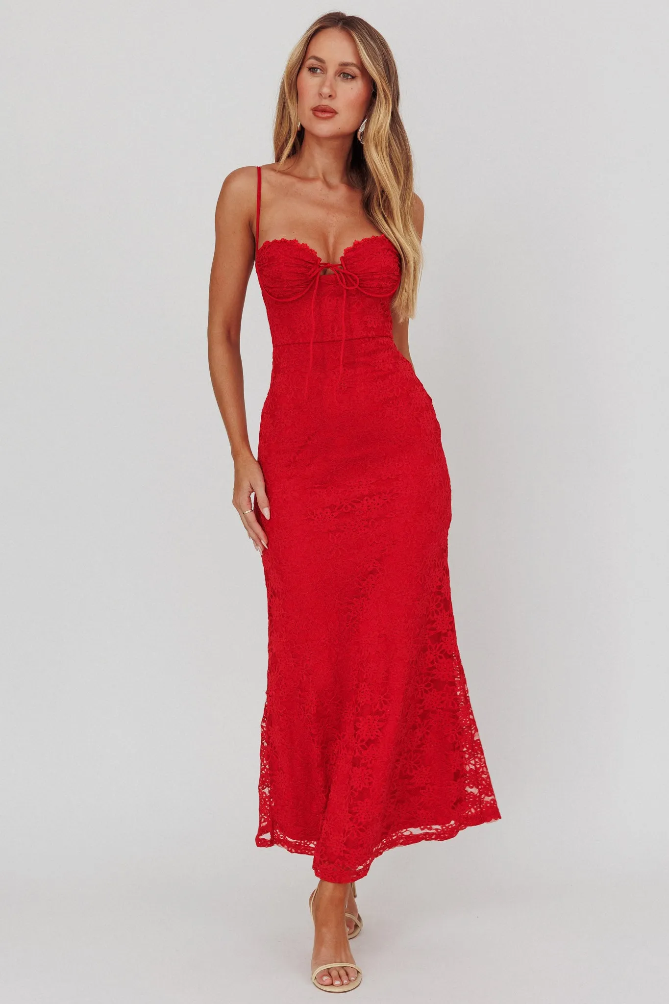 Passione Tied Bust Lace Maxi Dress Cherry sold by Selfie Leslie product image thumbnail 4