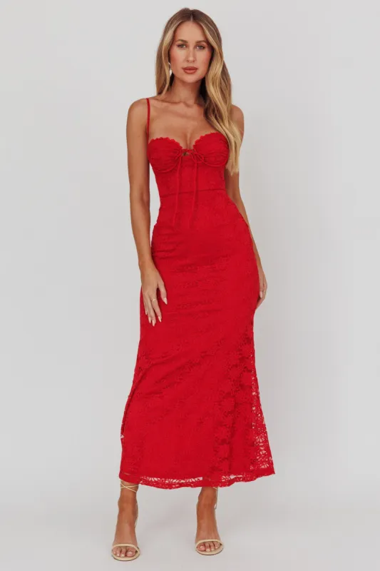 Passione Tied Bust Lace Maxi Dress Cherry sold by Selfie Leslie
