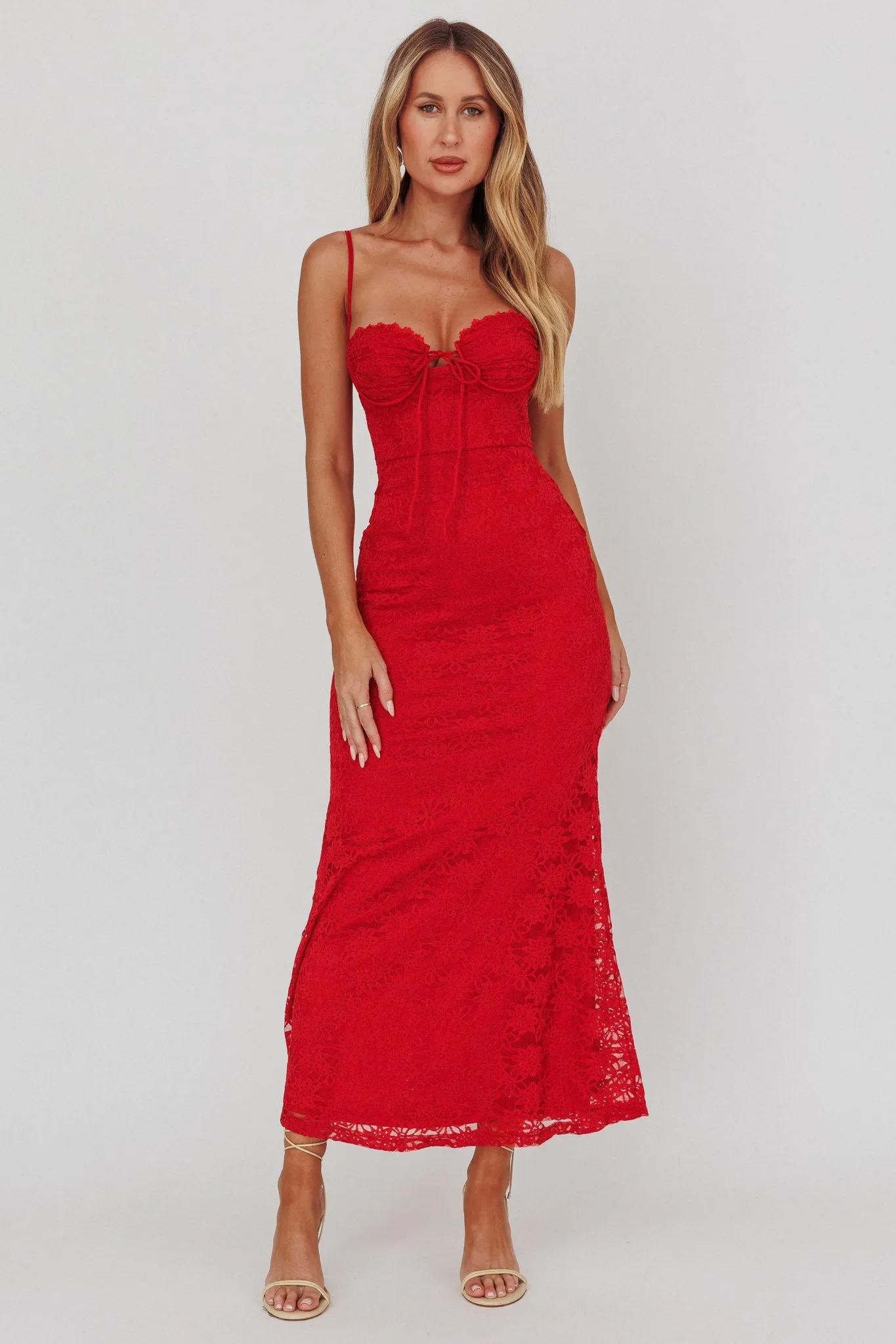 Passione Tied Bust Lace Maxi Dress Cherry sold by Selfie Leslie