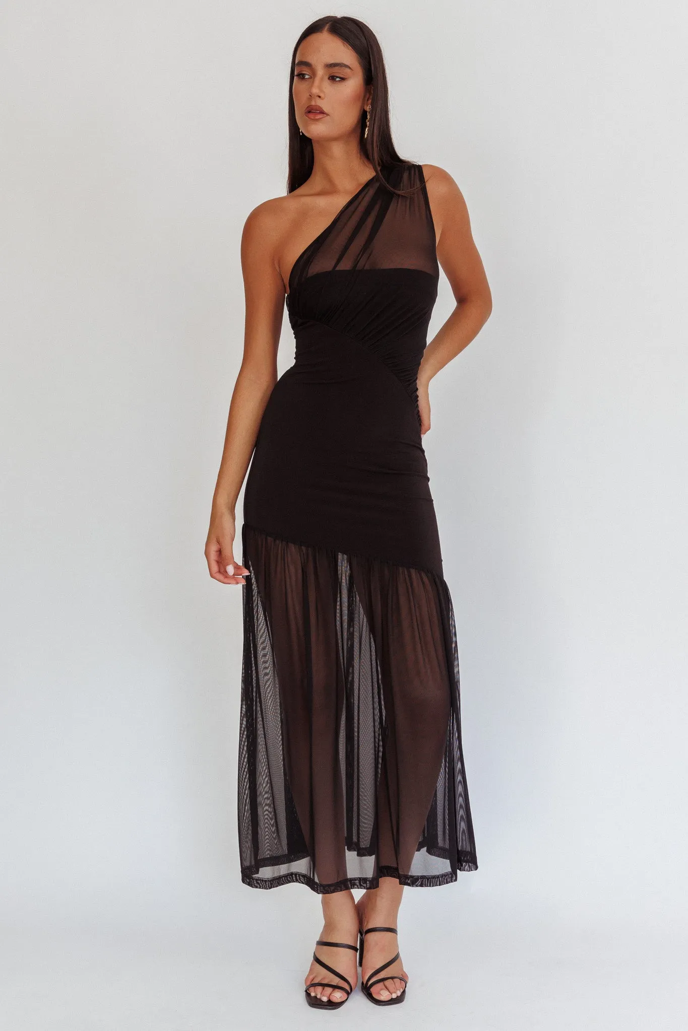 Passion One-Shoulder Mesh Maxi Dress Black sold by Selfie Leslie product image thumbnail 4