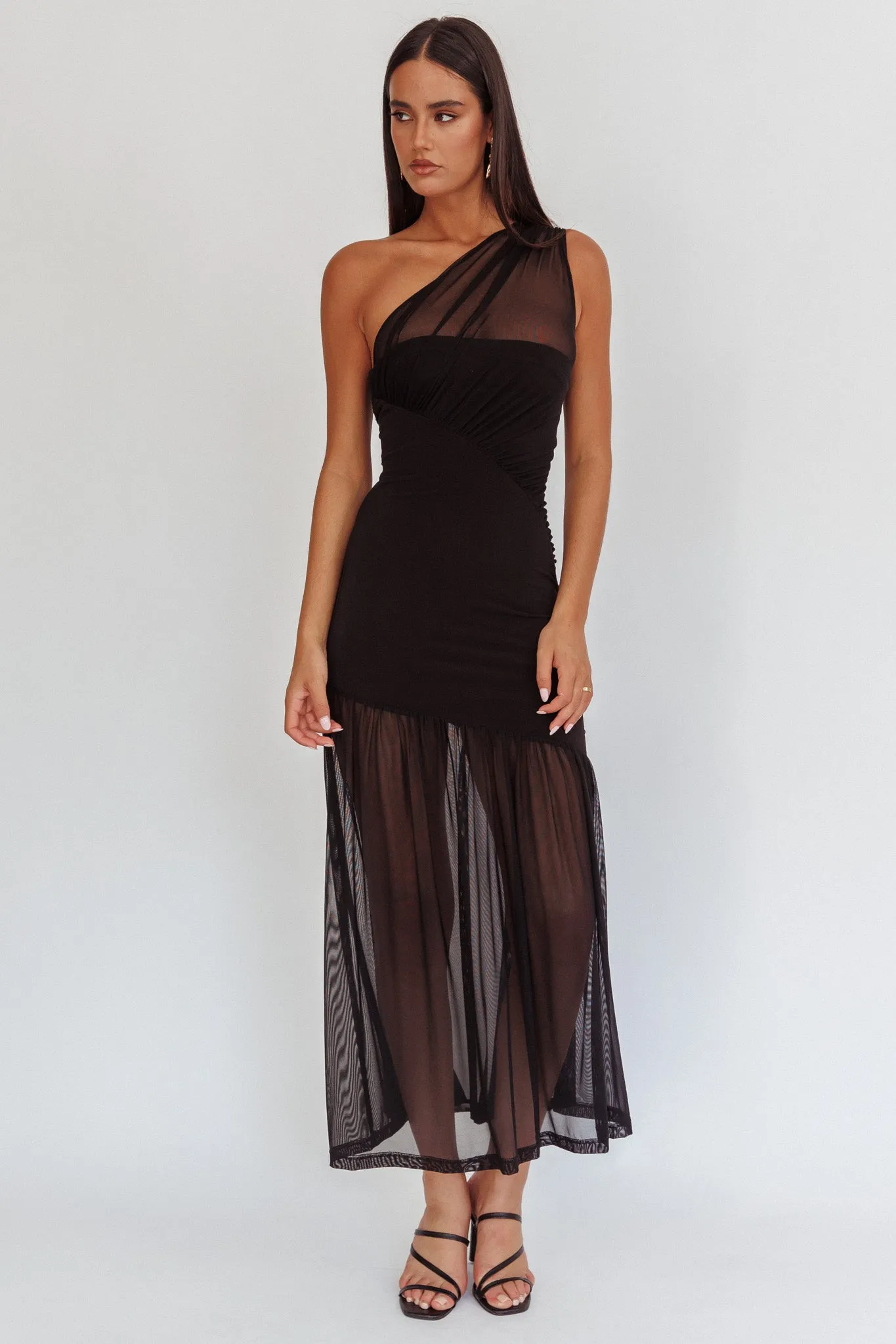 Passion One-Shoulder Mesh Maxi Dress Black sold by Selfie Leslie product image thumbnail 5