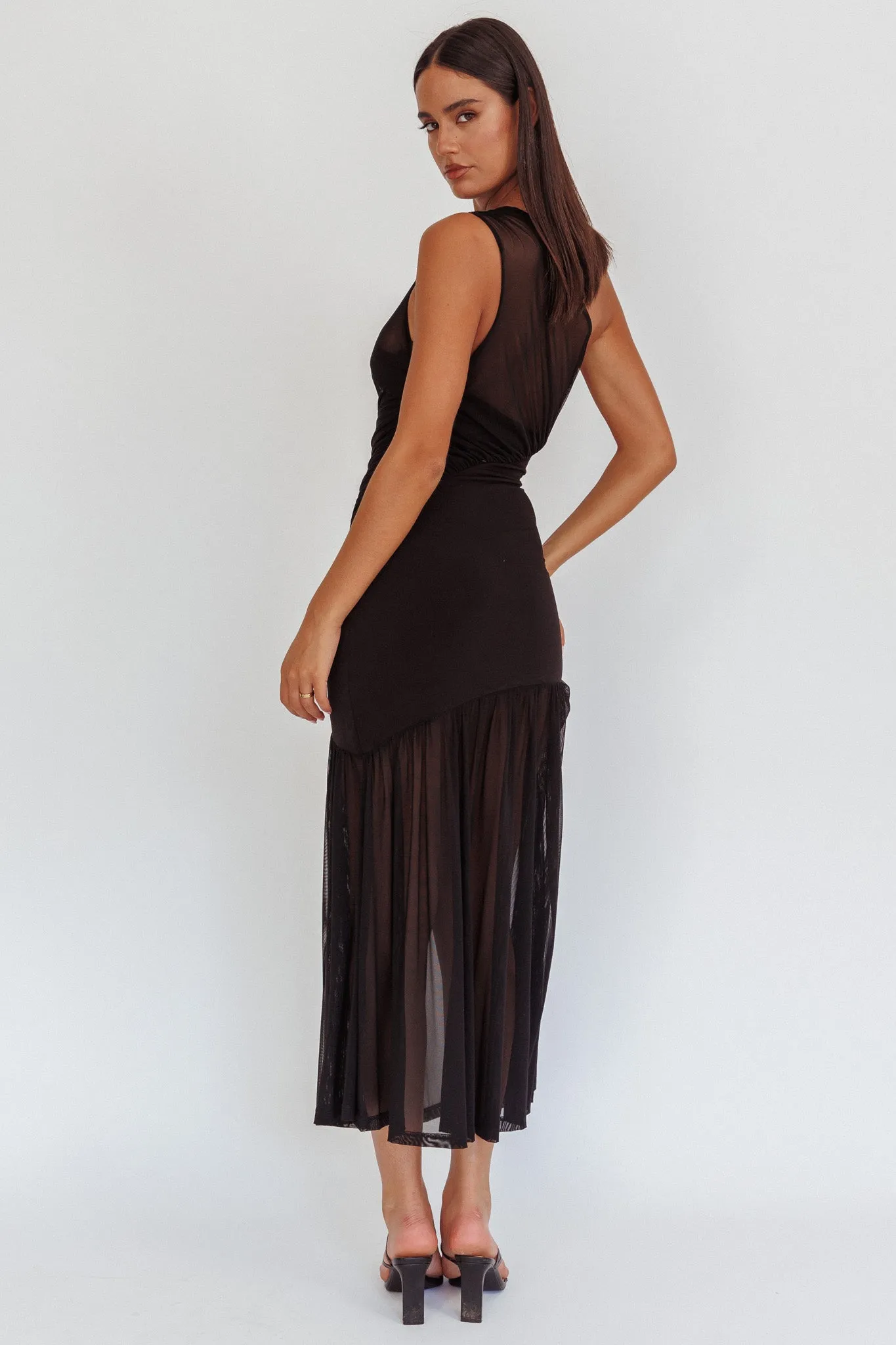Passion One-Shoulder Mesh Maxi Dress Black sold by Selfie Leslie product image thumbnail 2