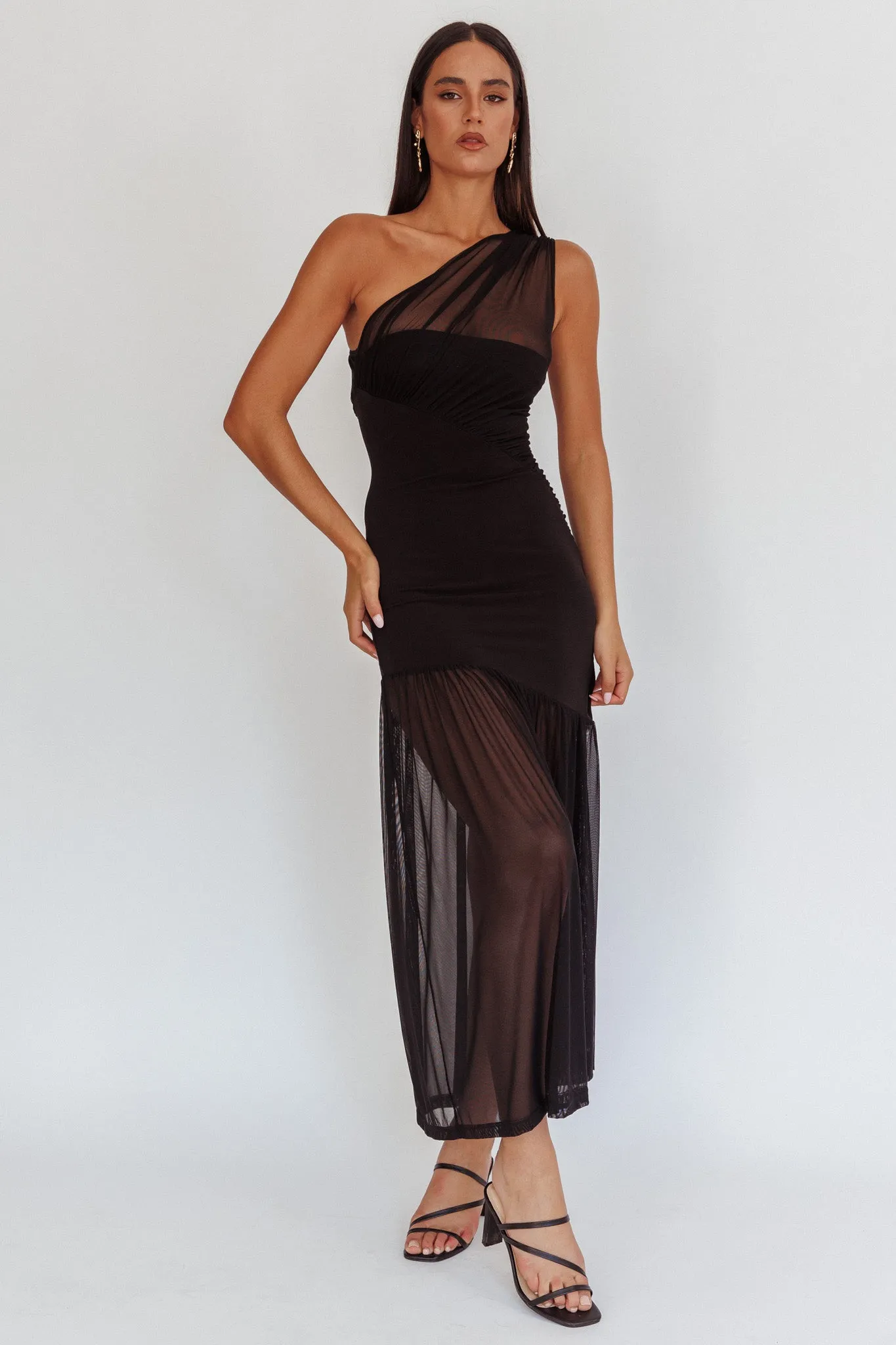Passion One-Shoulder Mesh Maxi Dress Black sold by Selfie Leslie