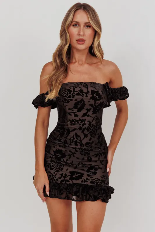 Verona Off-Shoulder Mini Dress Burnout Velvet Black sold by Selfie Leslie