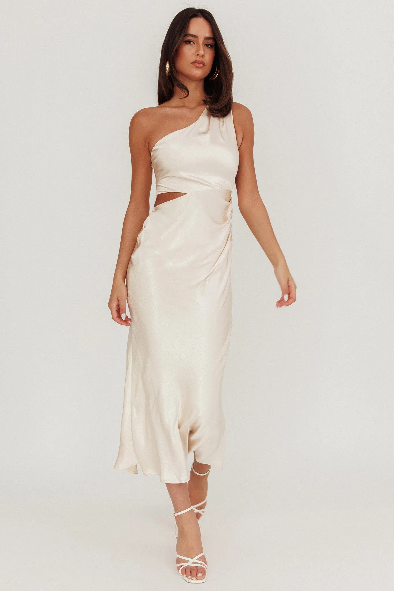 Always Golden One-Shoulder Midi Dress Champagne sold by Selfie Leslie