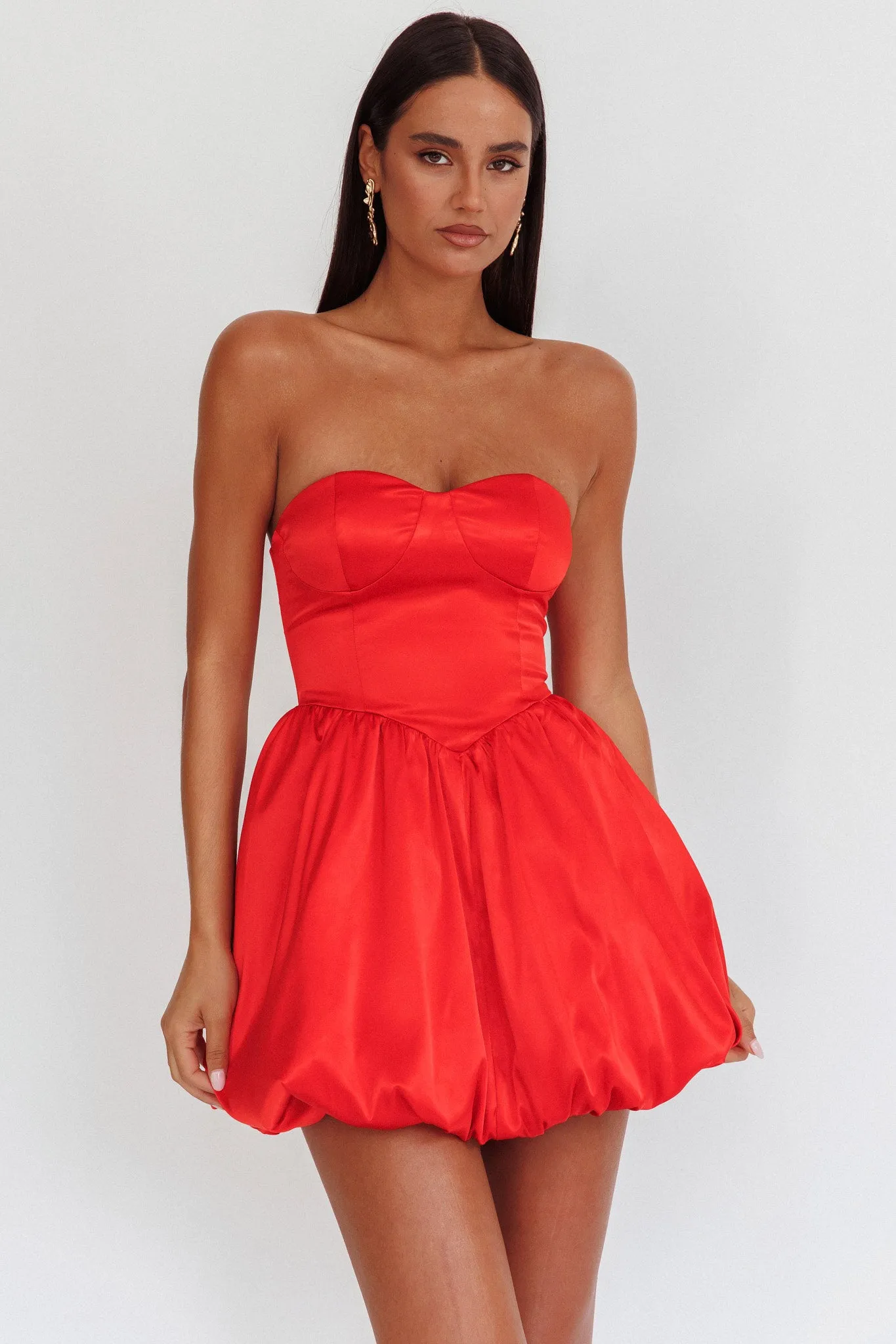 For Love Strapless Balloon Skirt Mini Dress Red sold by Selfie Leslie product image thumbnail 5