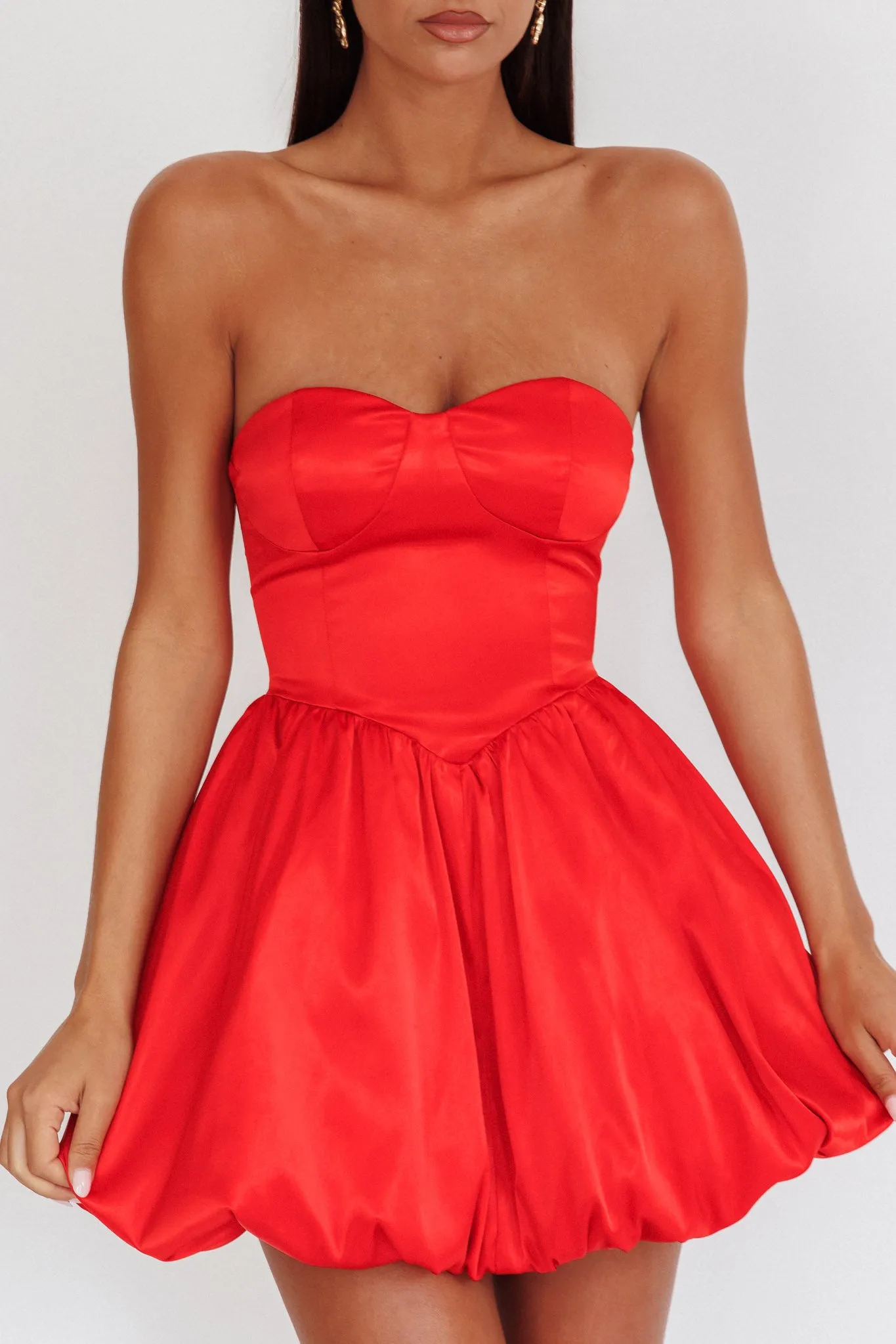 For Love Strapless Balloon Skirt Mini Dress Red sold by Selfie Leslie product image thumbnail 3