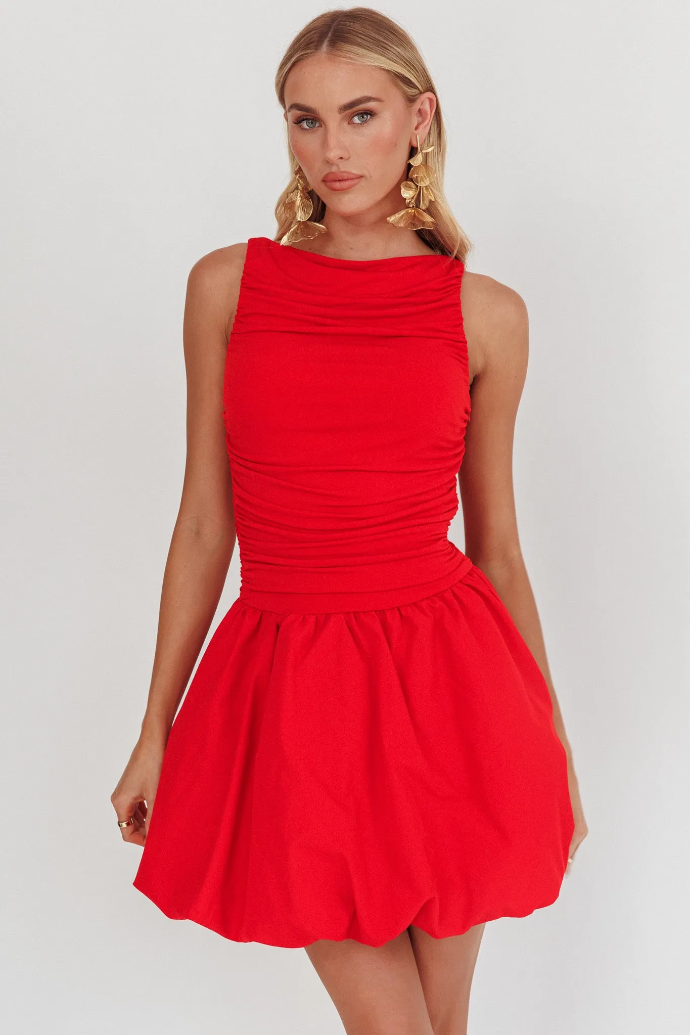 Dalayla Sleeveless Balloon Skirt Mini Dress Red sold by Selfie Leslie product image thumbnail 5