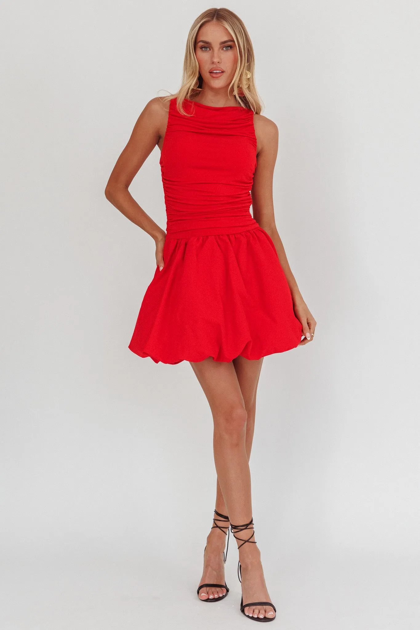 Dalayla Sleeveless Balloon Skirt Mini Dress Red sold by Selfie Leslie product image thumbnail 4