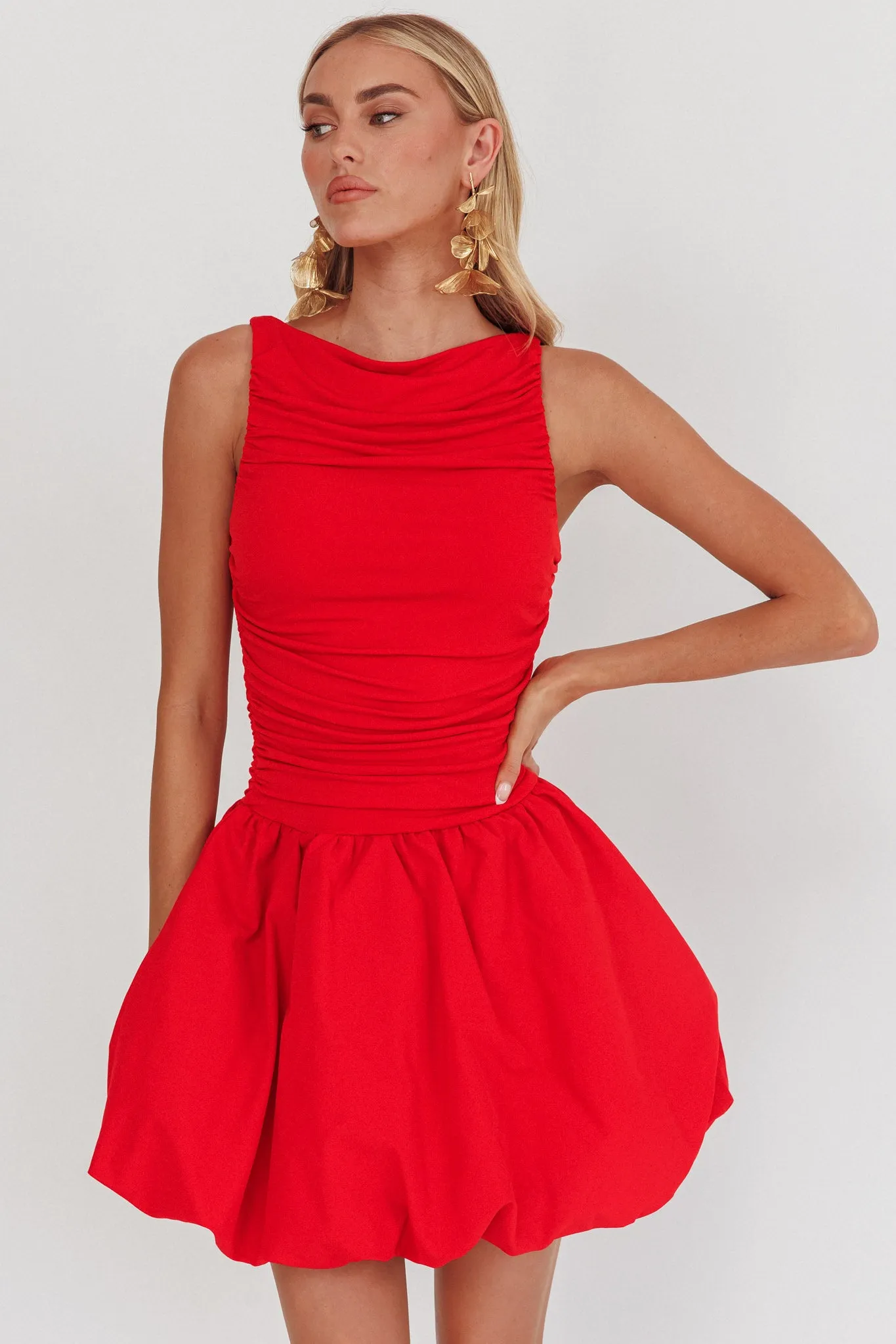 Dalayla Sleeveless Balloon Skirt Mini Dress Red sold by Selfie Leslie