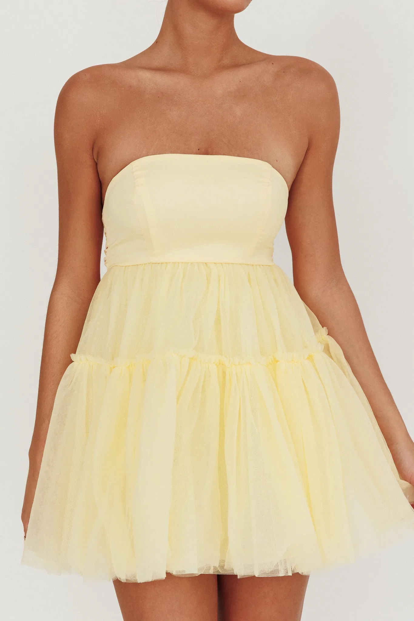 Dreamscape Strapless Tulle Mini Dress Lemon sold by Selfie Leslie product image thumbnail 3