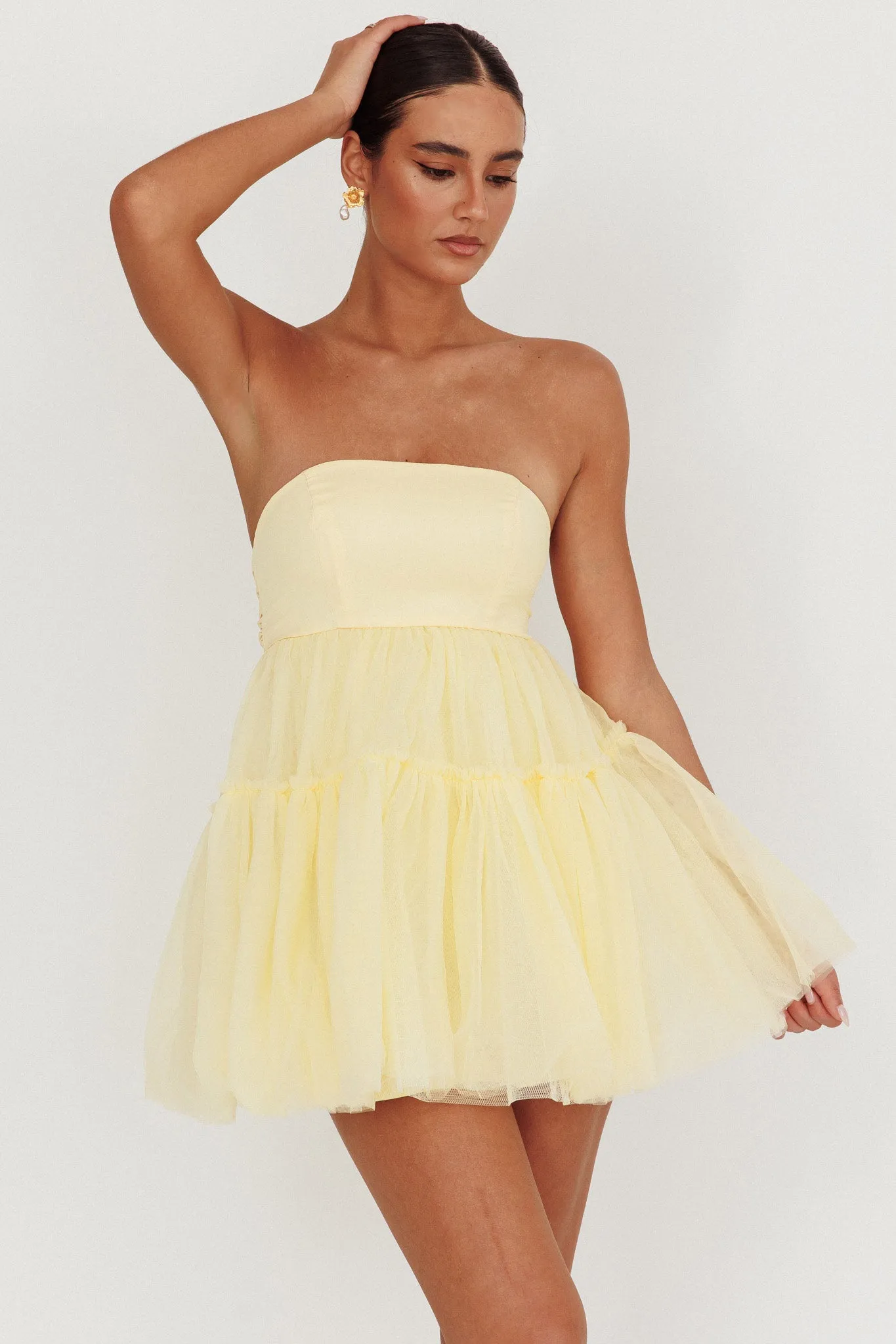 Dreamscape Strapless Tulle Mini Dress Lemon sold by Selfie Leslie product image thumbnail 5