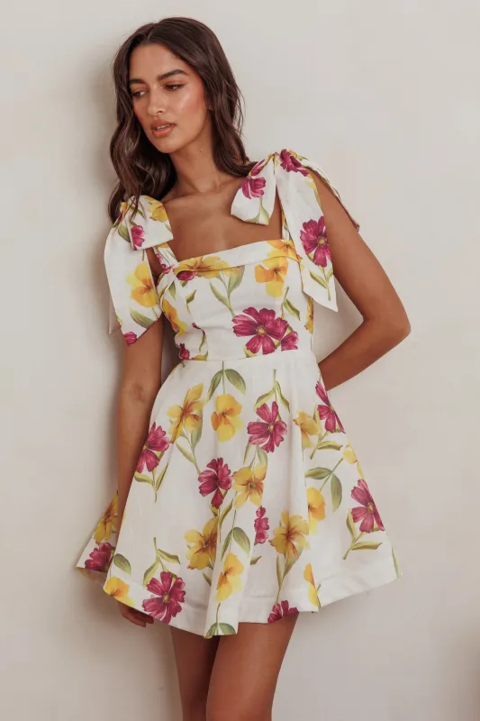 Jeanie Tied Shoulder Mini Dress Flower Purple sold by Selfie Leslie