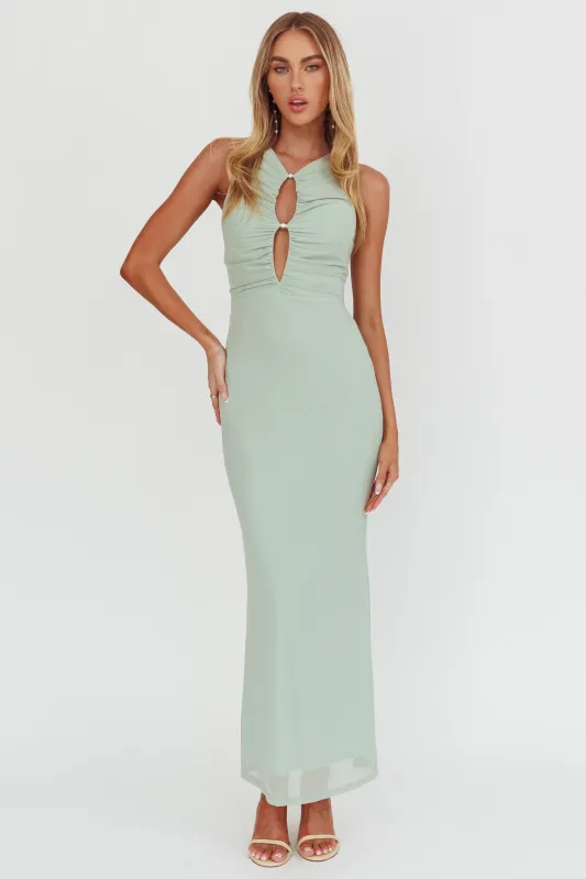 Piece Of Heaven Sleeveless Keyhole Mesh Maxi Dress Sage sold by Selfie Leslie