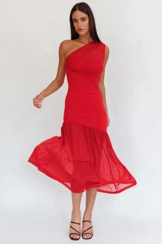Passion One-Shoulder Mesh Maxi Dress Red sold by Selfie Leslie