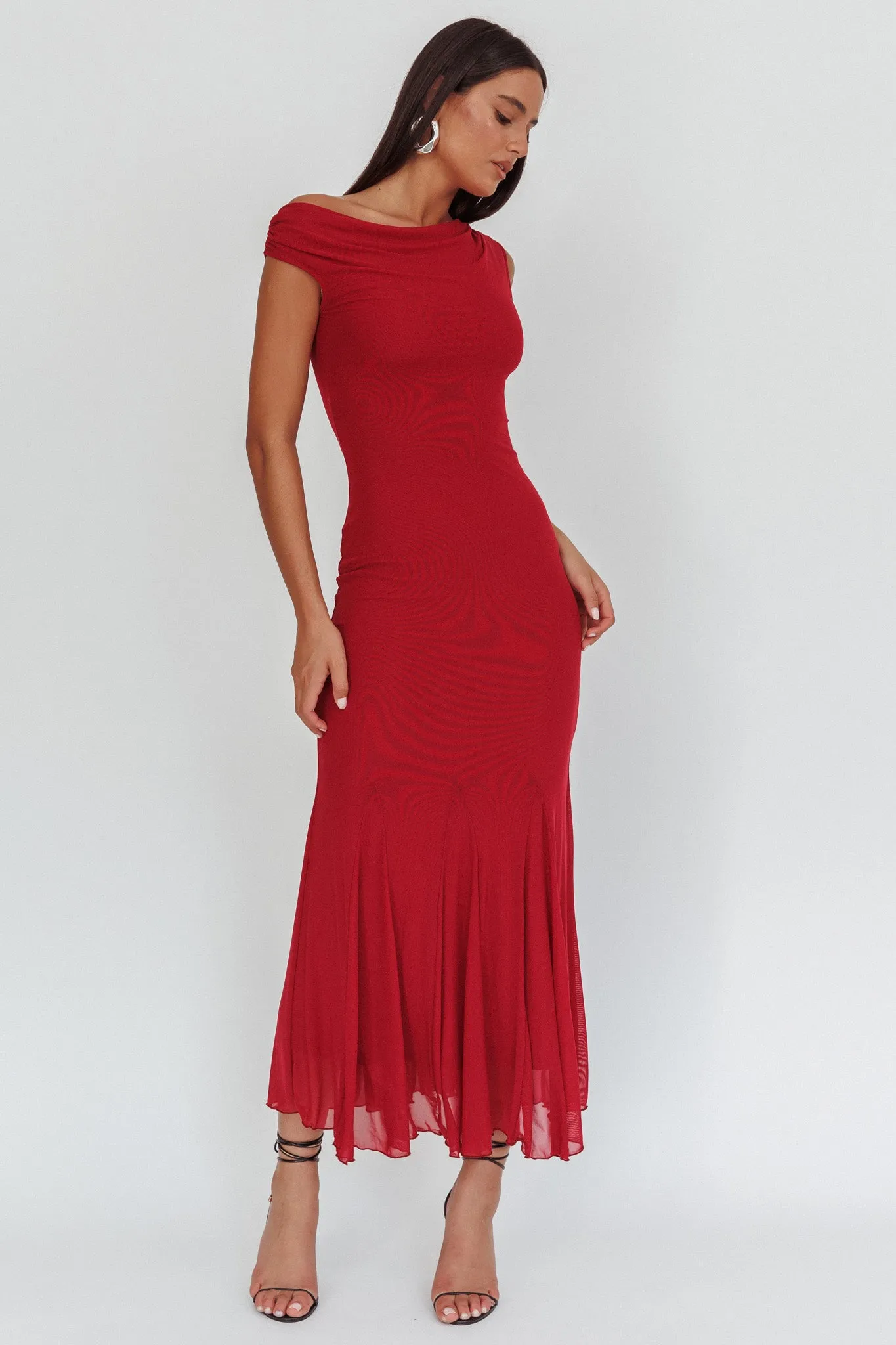 Diana Asymmetric Shoulder Godet Maxi Dress Wine sold by Selfie Leslie product image thumbnail 4