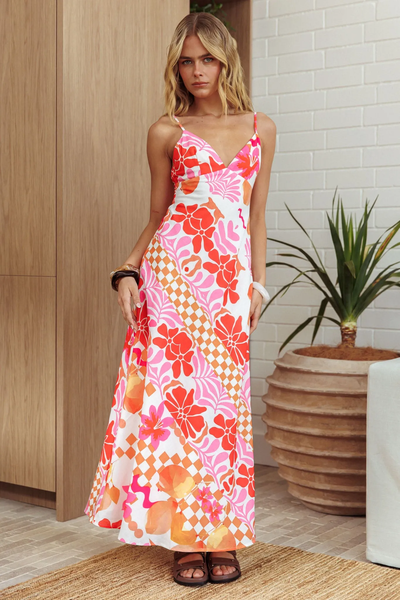 Jaya Floral A-line Maxi Dress Checker Orange sold by Selfie Leslie product image thumbnail 2