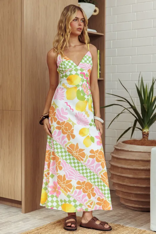 Jaya Floral A-line Maxi Dress Checker Lime sold by Selfie Leslie