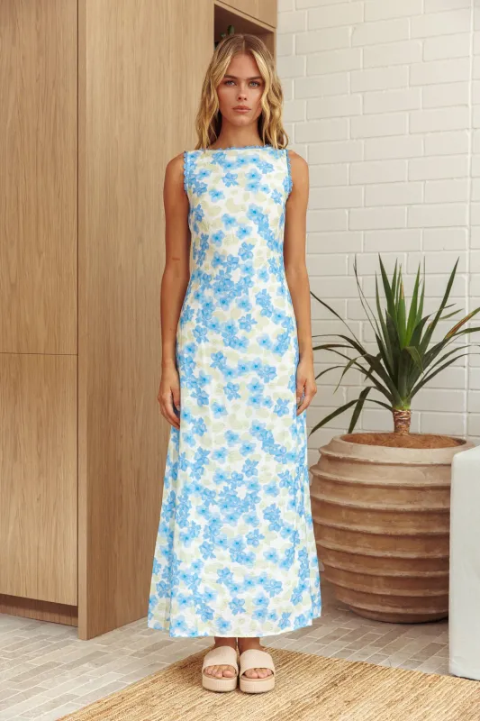 Made For You Scoop Back Maxi Dress Floral Blue sold by Selfie Leslie