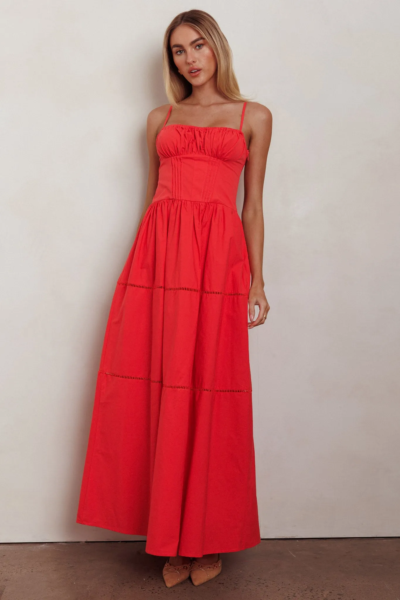 Heavenly Glow Gathered Bust A-Line Maxi Dress Red sold by Selfie Leslie