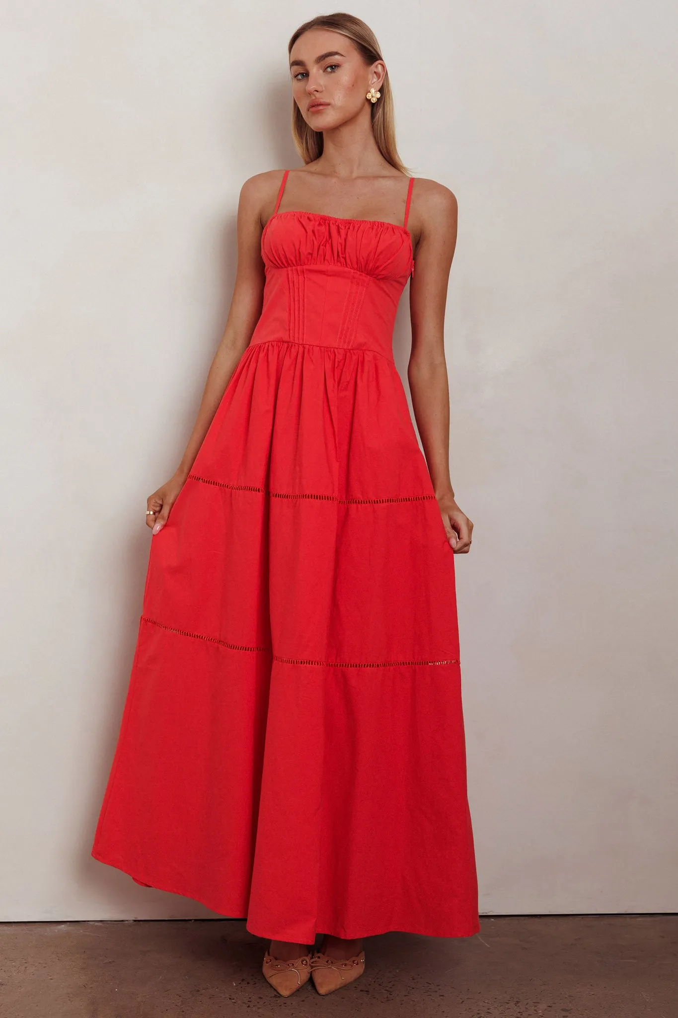 Heavenly Glow Gathered Bust A-Line Maxi Dress Red sold by Selfie Leslie product image thumbnail 4