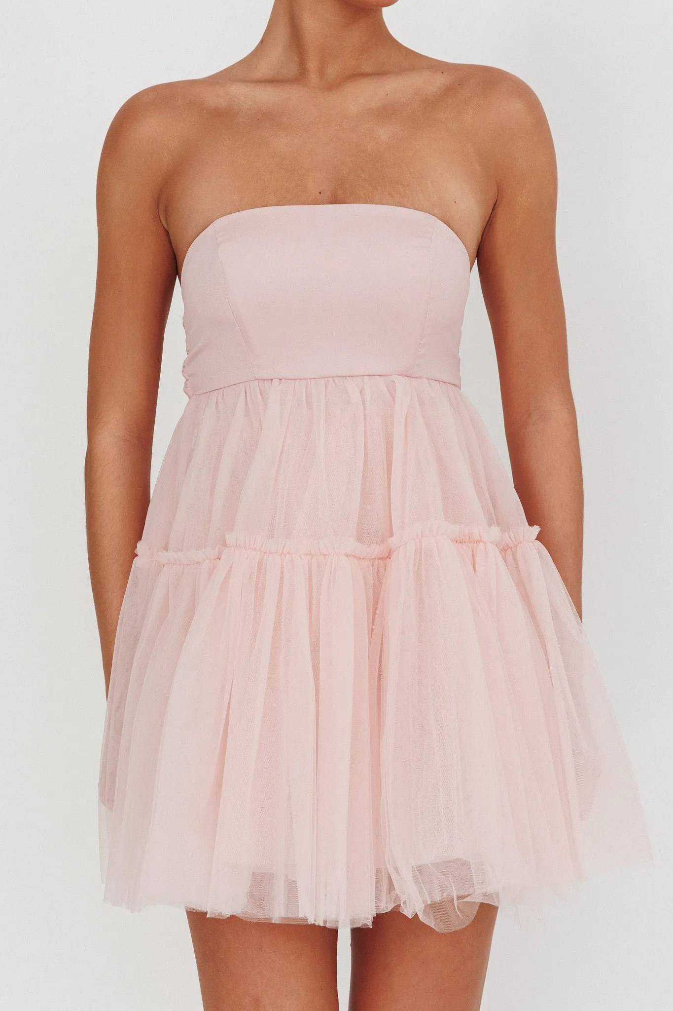 Dreamscape Strapless Tulle Mini Dress Blush sold by Selfie Leslie product image thumbnail 3