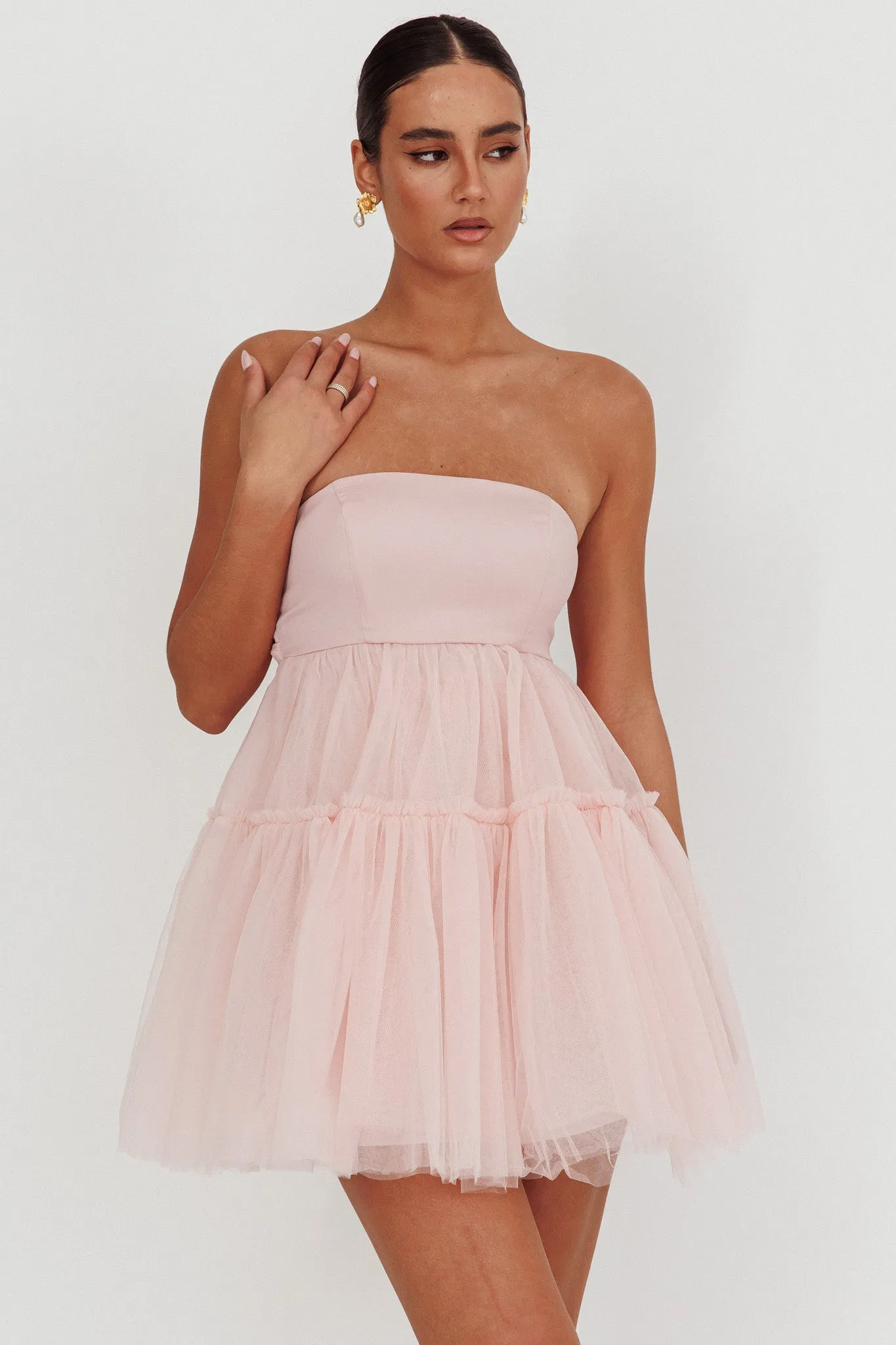 Dreamscape Strapless Tulle Mini Dress Blush sold by Selfie Leslie product image thumbnail 2
