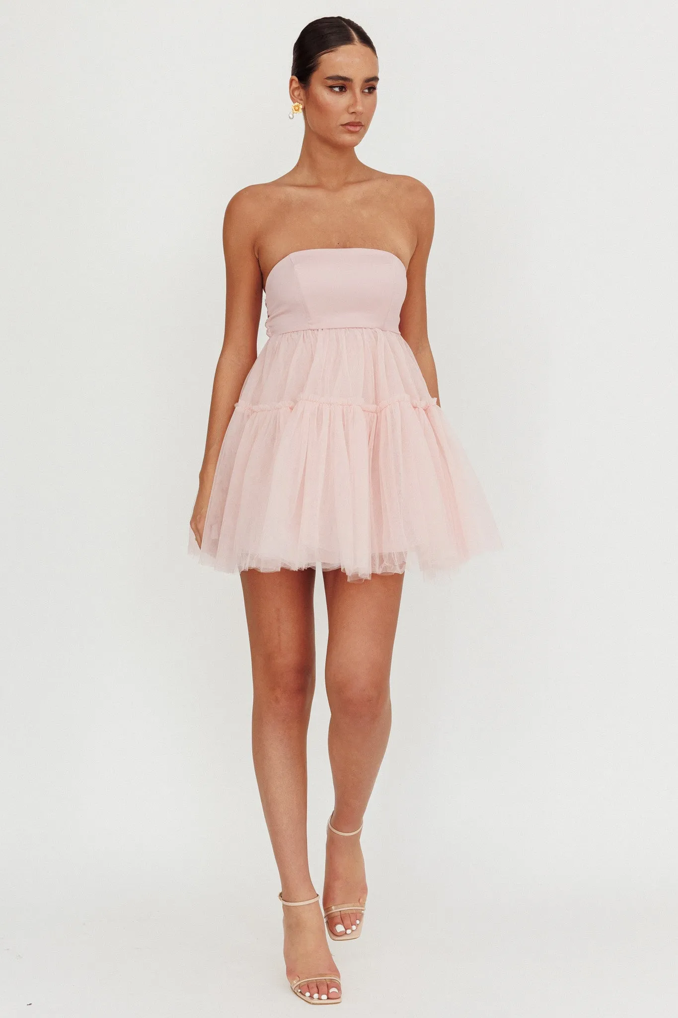 Dreamscape Strapless Tulle Mini Dress Blush sold by Selfie Leslie product image thumbnail 4