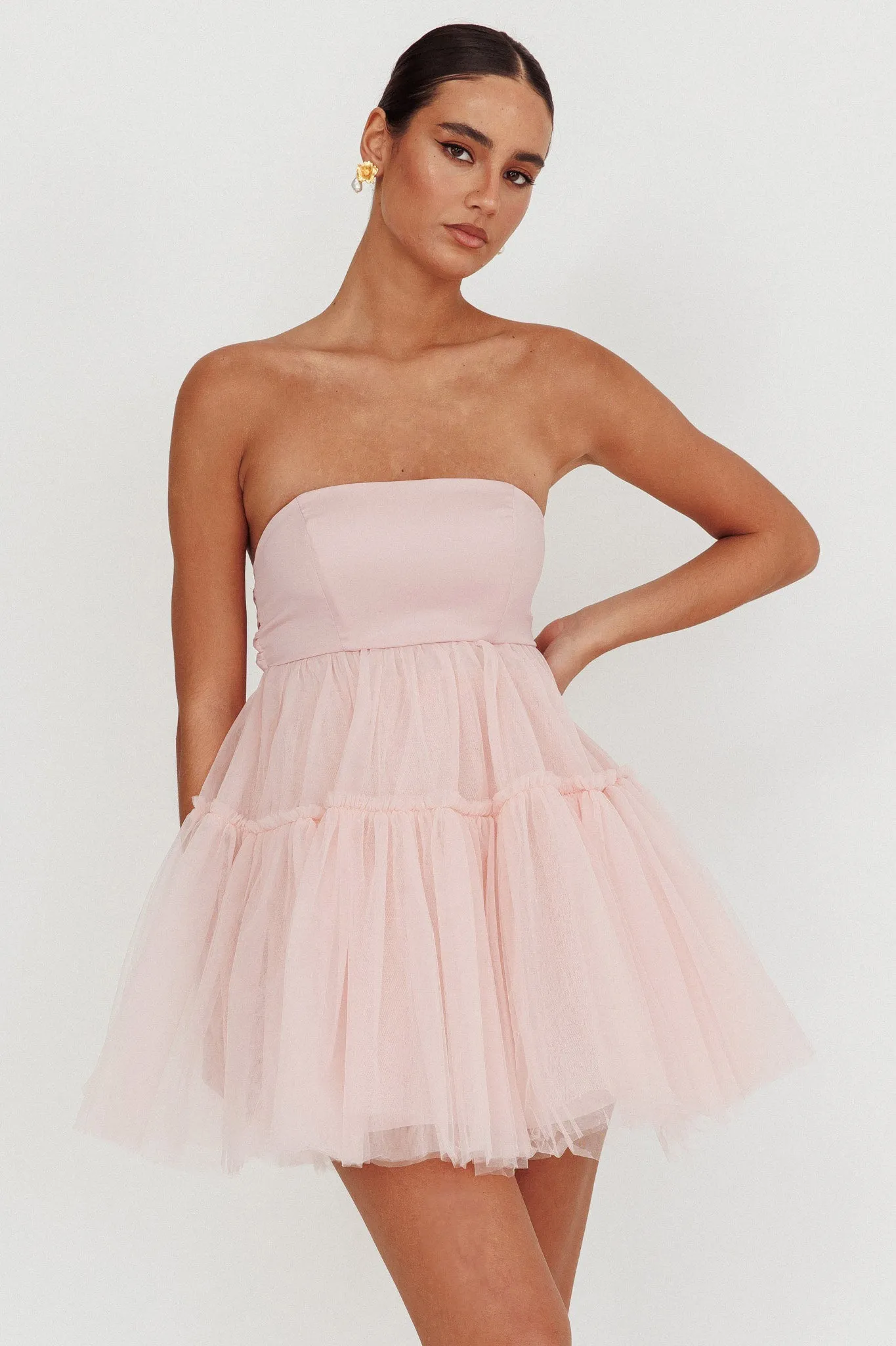 Dreamscape Strapless Tulle Mini Dress Blush sold by Selfie Leslie product image thumbnail 5