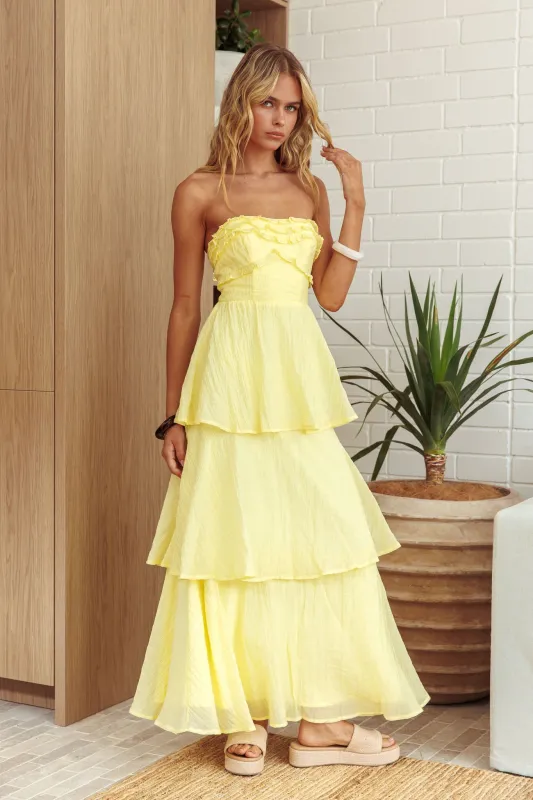 Top It Off Strapless Frill Trim Maxi Dress Butter sold by Selfie Leslie