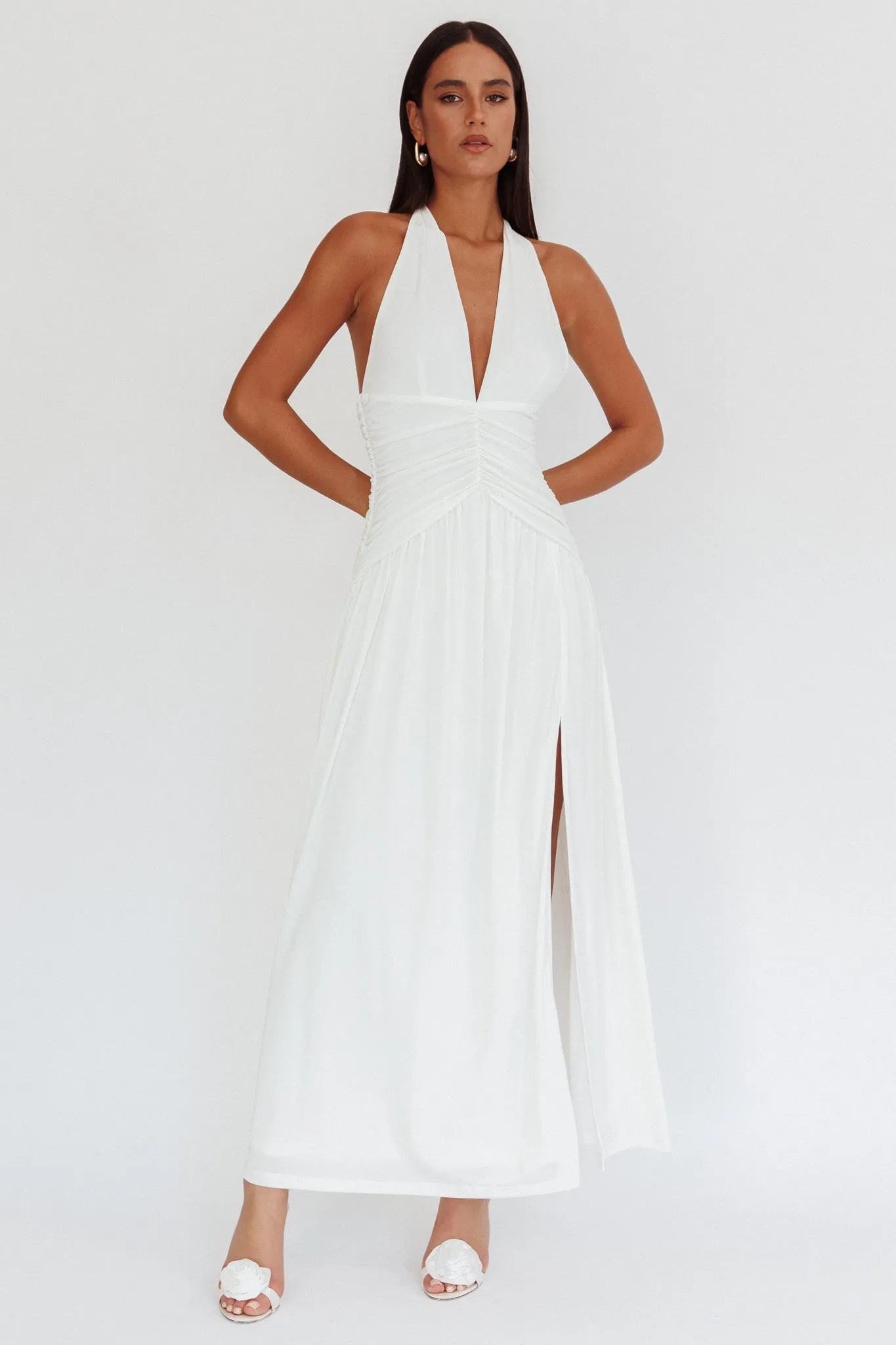 Italia Azure Gathered Waist Maxi Dress White sold by Selfie Leslie product image thumbnail 4