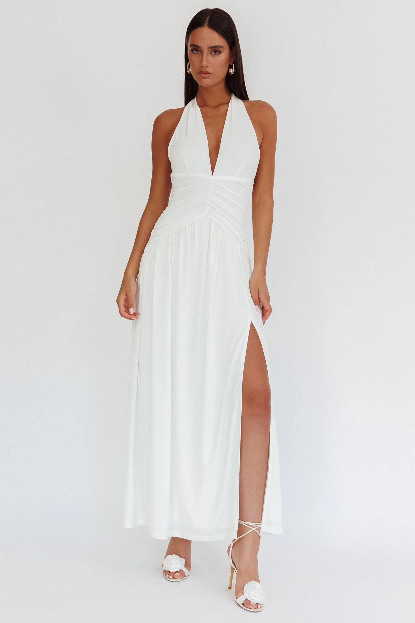 Italia Azure Gathered Waist Maxi Dress White sold by Selfie Leslie product image thumbnail 5