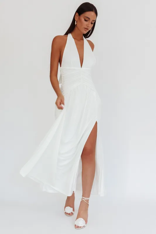 Italia Azure Gathered Waist Maxi Dress White sold by Selfie Leslie