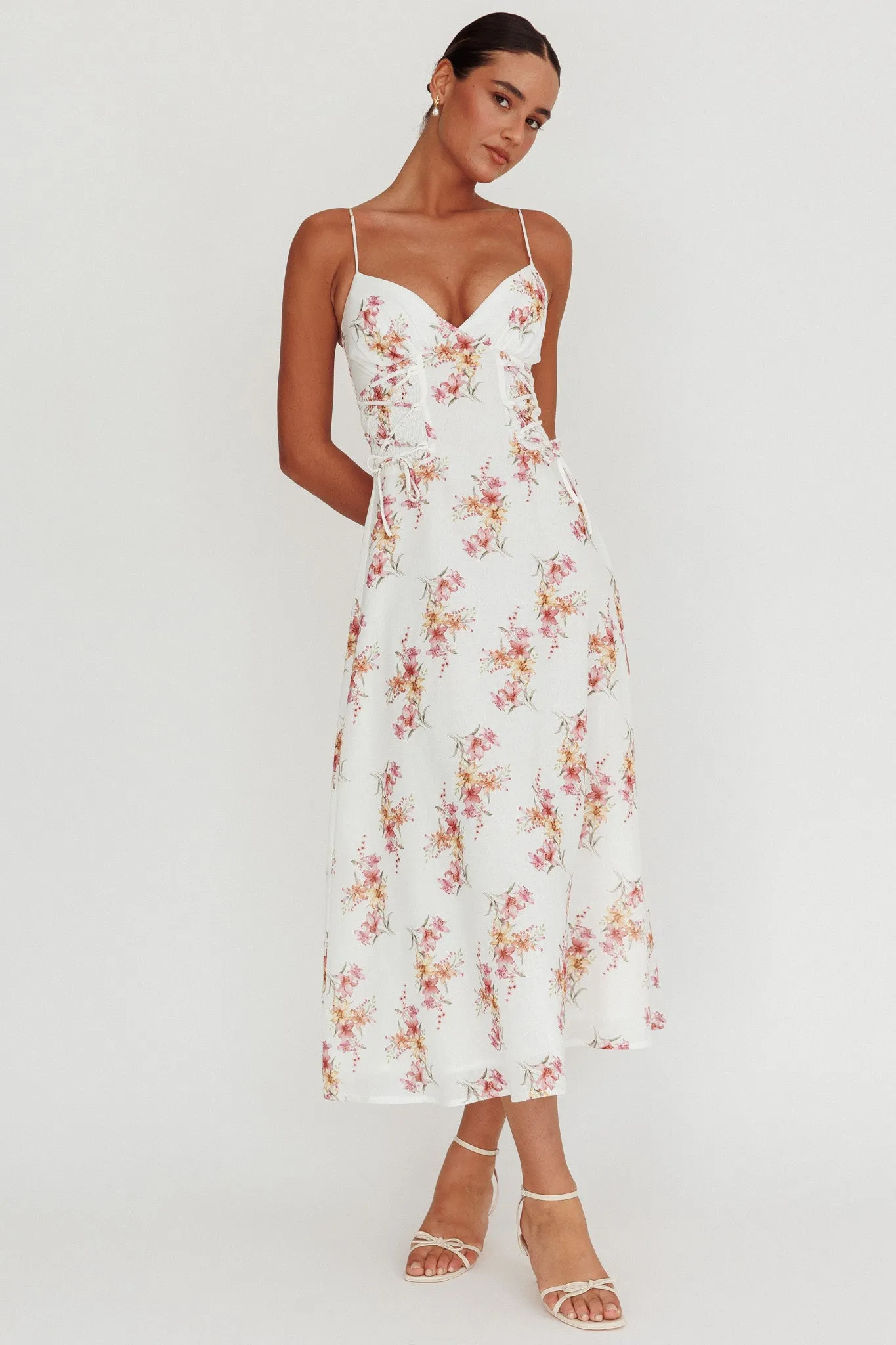 Kalaya Lace-Up Waist Midi Dress Floral sold by Selfie Leslie