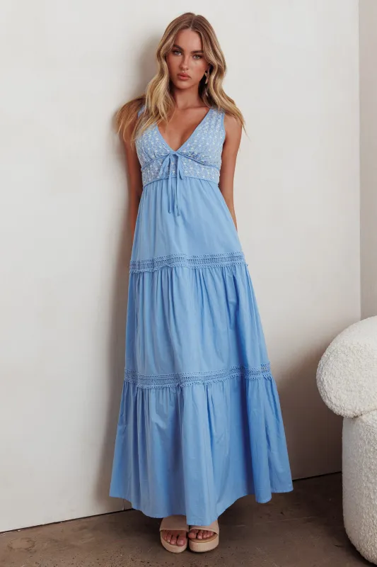Joycelin V-Neck Eyelet Maxi Dress Blue sold by Selfie Leslie