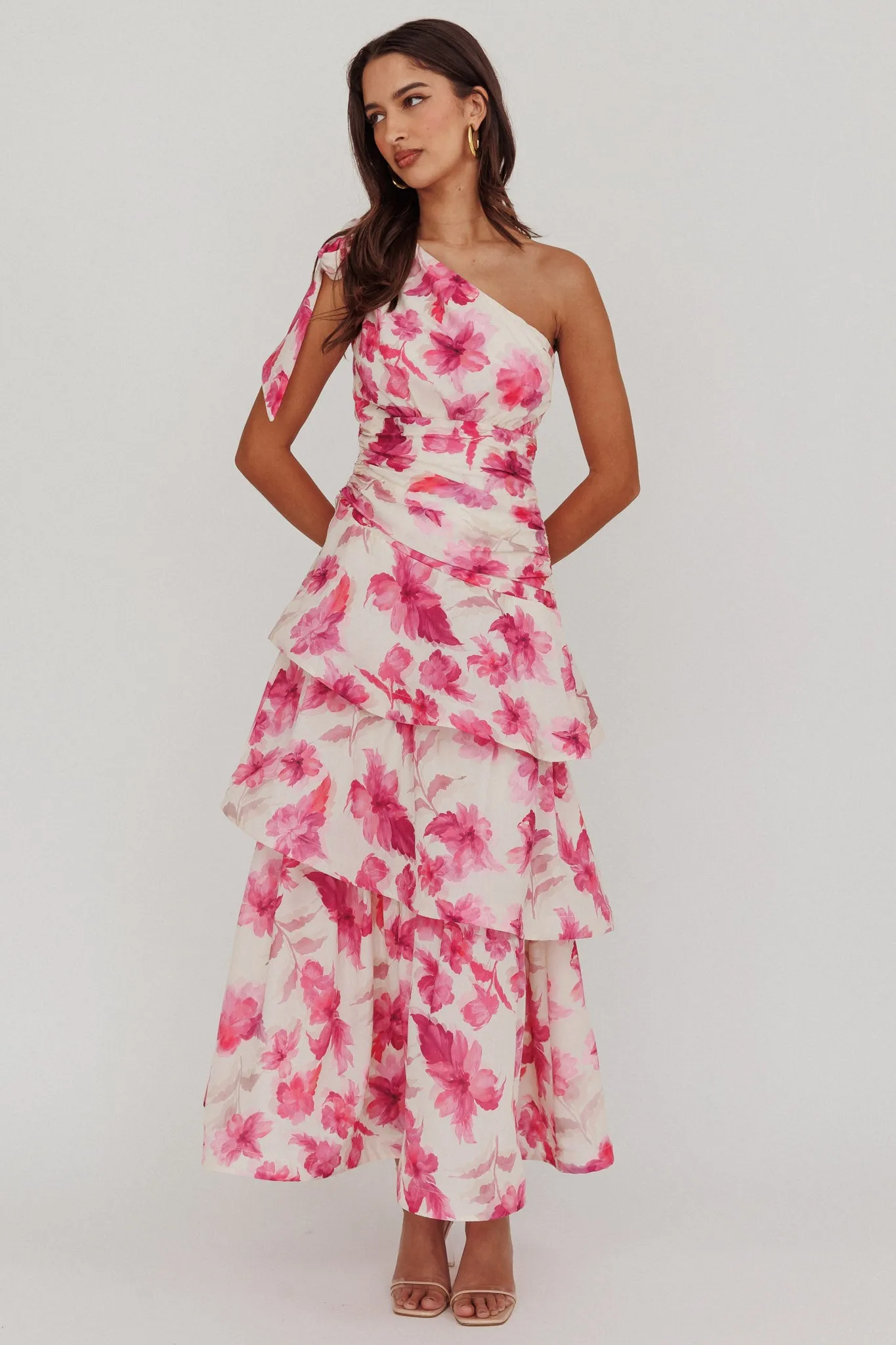 Kenny One Shoulder Tiered Floral Maxi Dress Pink sold by Selfie Leslie product image thumbnail 5