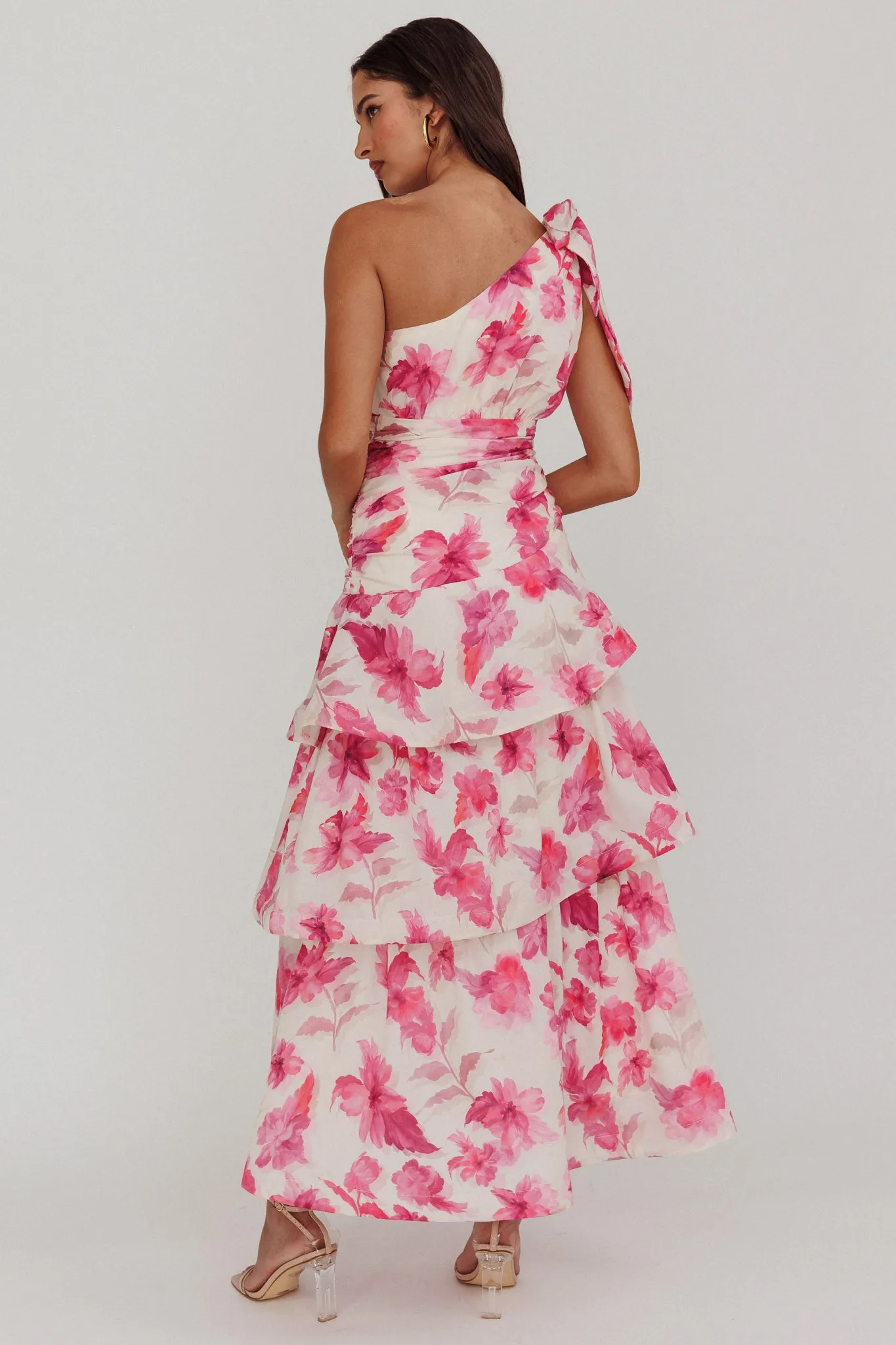 Kenny One Shoulder Tiered Floral Maxi Dress Pink sold by Selfie Leslie product image thumbnail 2