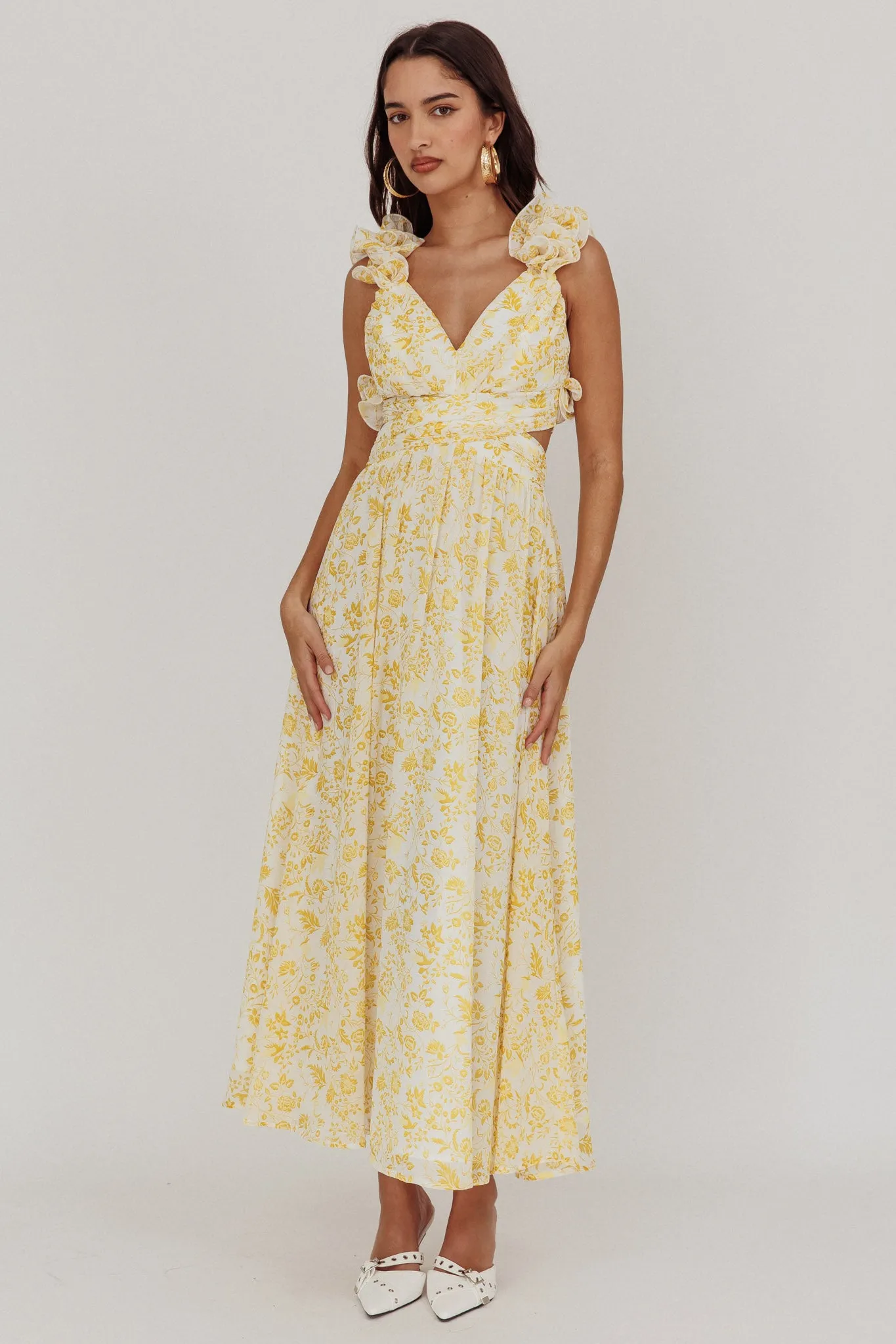 Madara Lace-Up Back Maxi Dress Floral Yellow sold by Selfie Leslie product image thumbnail 4