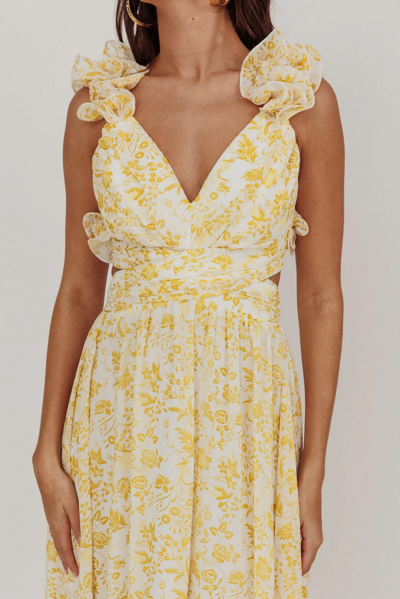 Madara Lace-Up Back Maxi Dress Floral Yellow sold by Selfie Leslie product image thumbnail 3