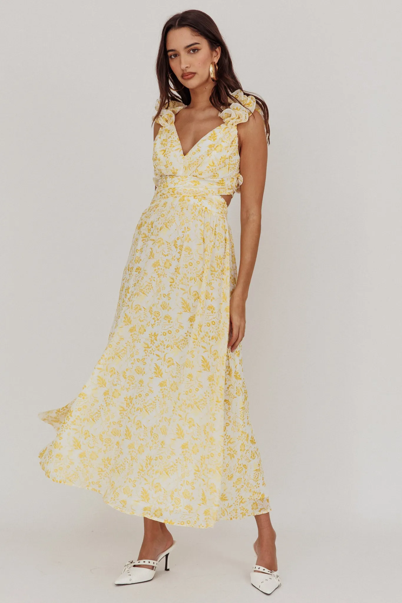 Madara Lace-Up Back Maxi Dress Floral Yellow sold by Selfie Leslie