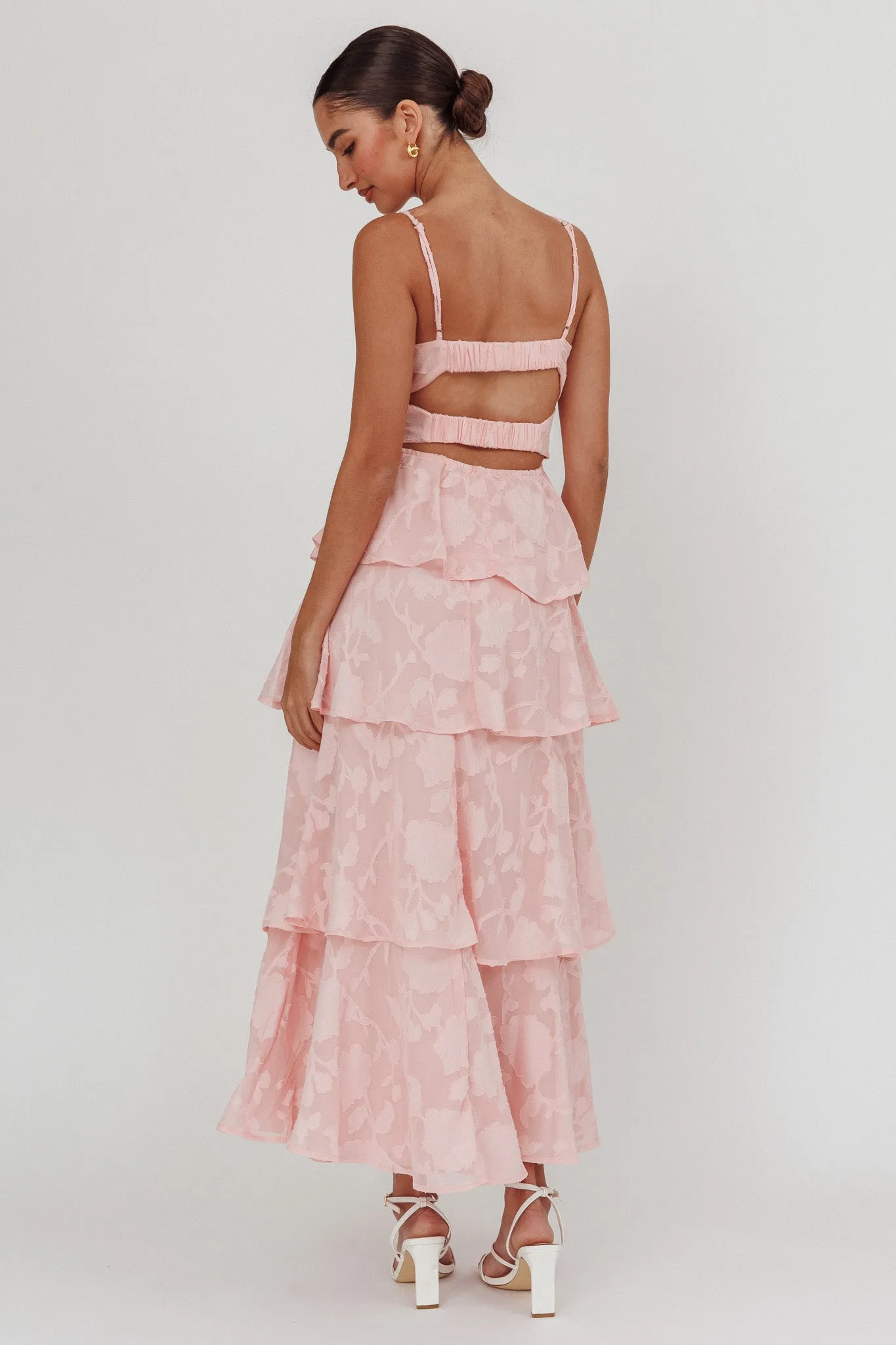 Provence Bloom Tiered Maxi Dress Jacquard Pink sold by Selfie Leslie product image thumbnail 2