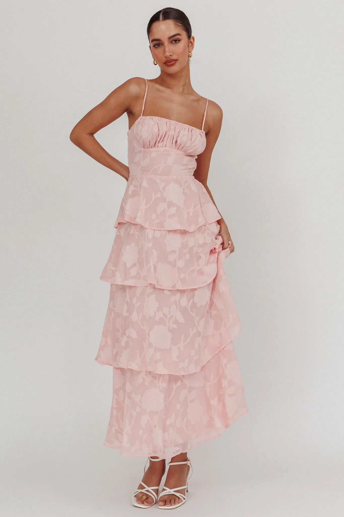 Provence Bloom Tiered Maxi Dress Jacquard Pink sold by Selfie Leslie product image thumbnail 5