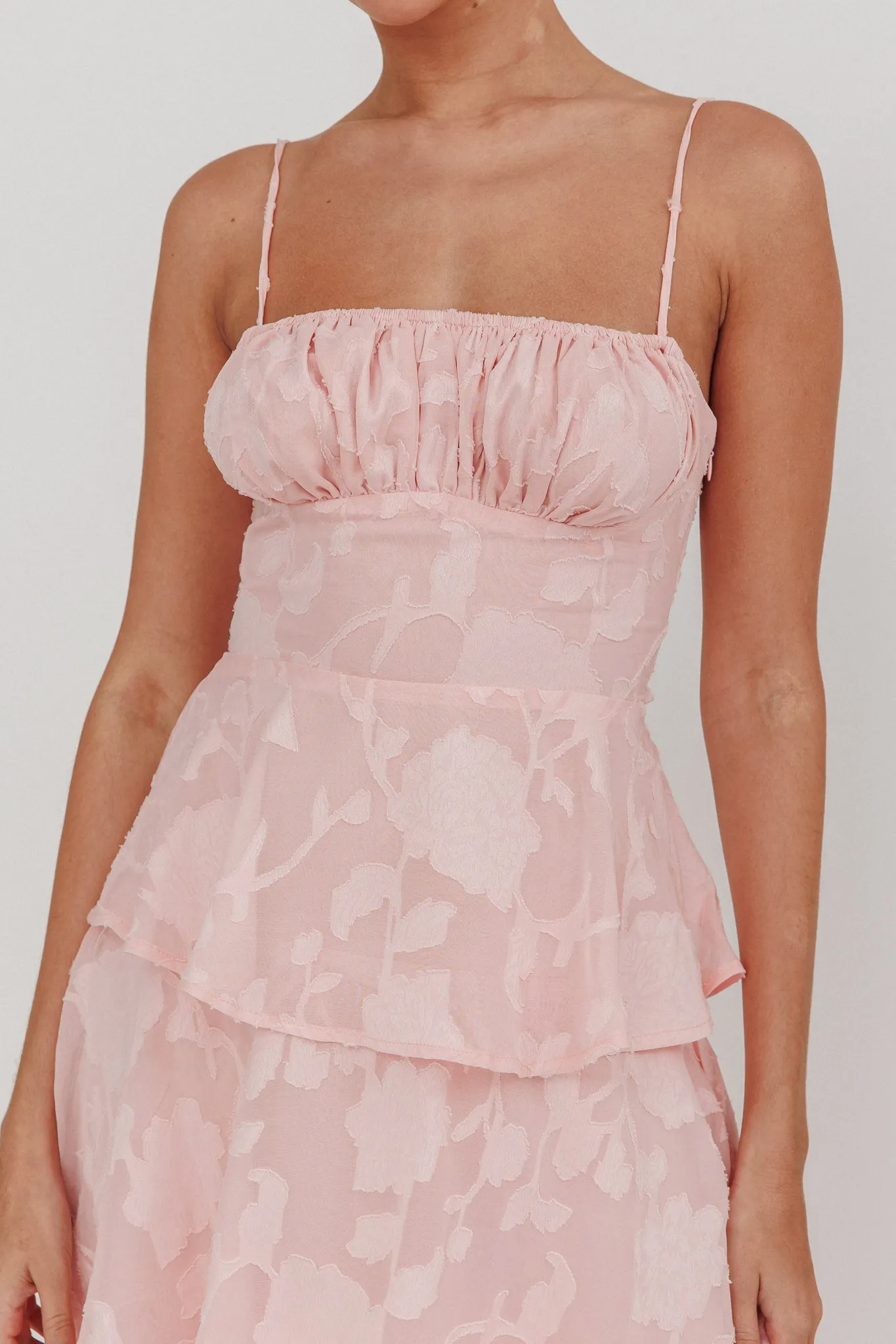 Provence Bloom Tiered Maxi Dress Jacquard Pink sold by Selfie Leslie product image thumbnail 3