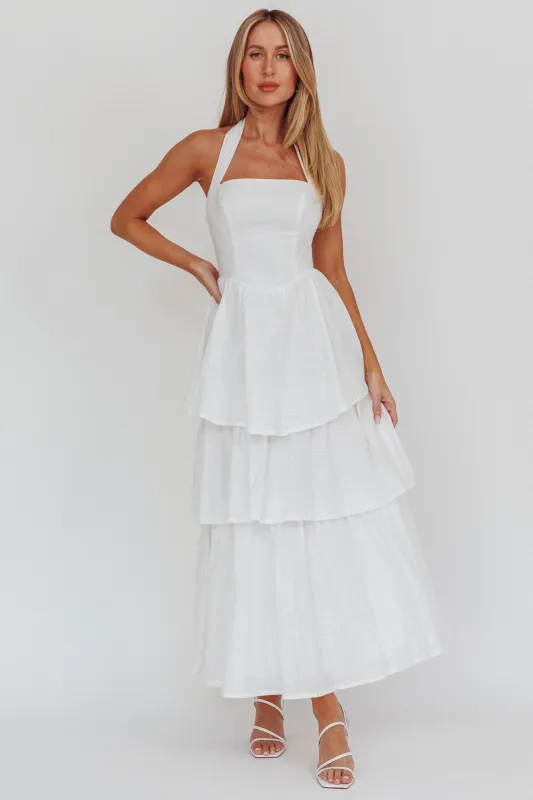 Shaya Tiered Ruffle Maxi Dress White sold by Selfie Leslie