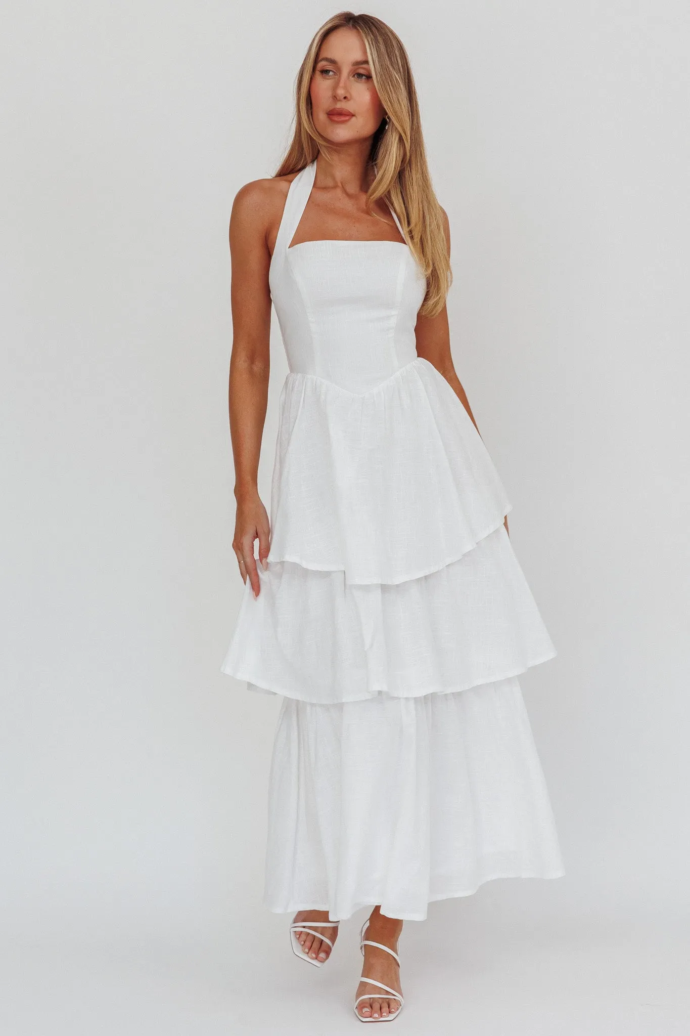 Shaya Tiered Ruffle Maxi Dress White sold by Selfie Leslie product image thumbnail 4