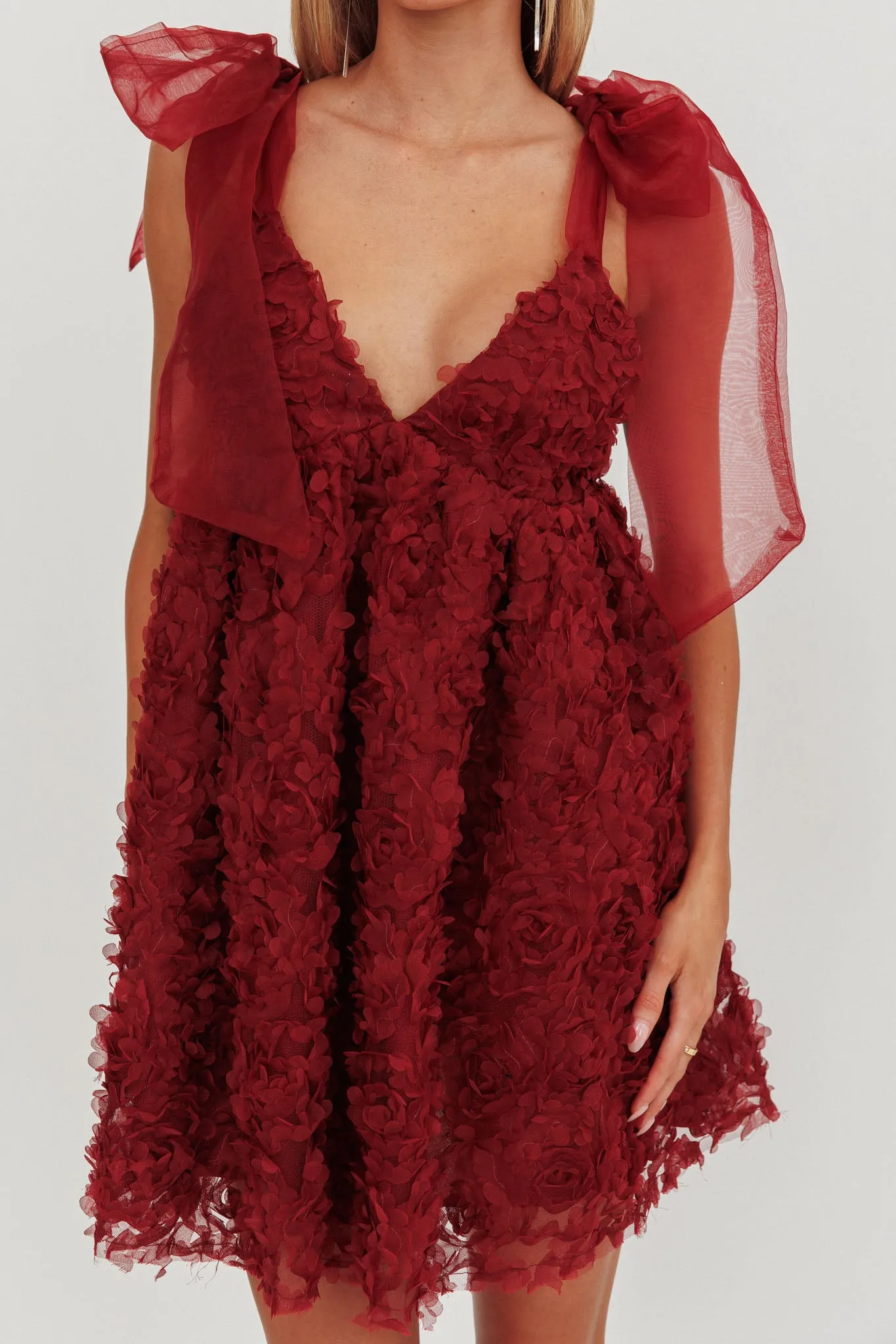 Lisette Tied Shoulder Embellished Mini Dress Wine sold by Selfie Leslie product image thumbnail 3